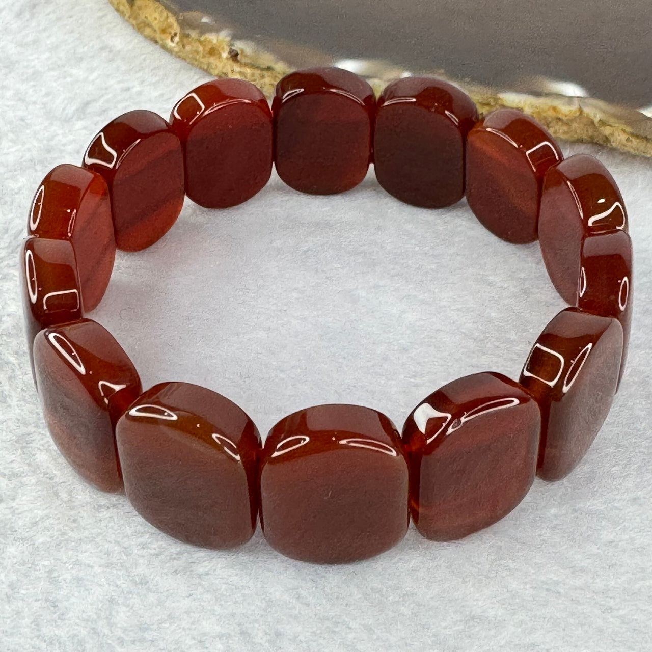 Natural Carnelian Agate Bracelet 天然红玉髓玛瑙手链 for Balancing Mind Body Spirit, Removes Negativity, Restores Hope and Enthusiasm 52.37g 18cm 19.8 by 14.9 by 6.6mm 14 pcs - Huangs Jadeite and Jewelry Pte Ltd