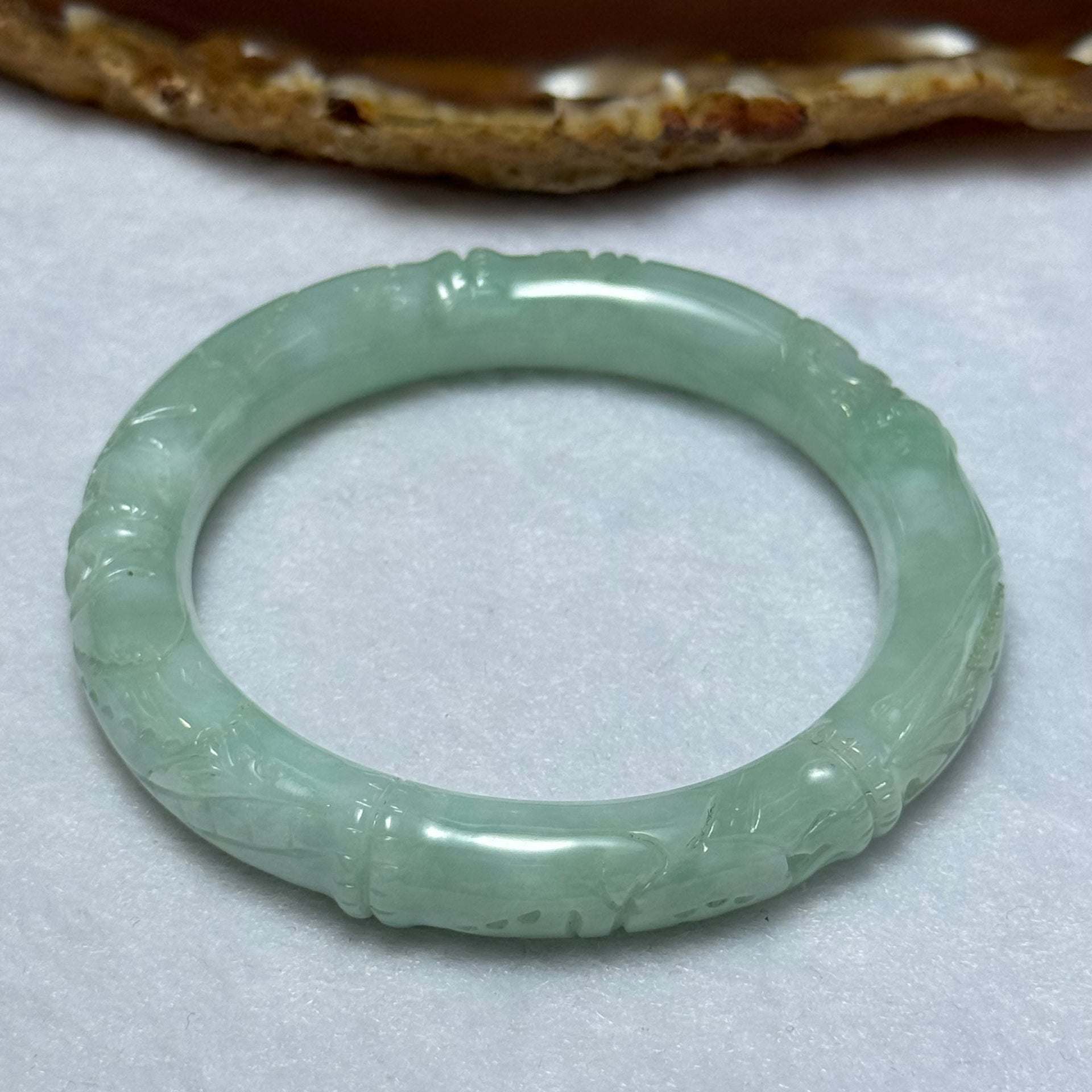 Type A Sky Blue Jadeite Bamboo and Ruyi Bangle 41.52g 9.9 by 9.7mm Internal Diameter 50.9mm - Huangs Jadeite and Jewelry Pte Ltd