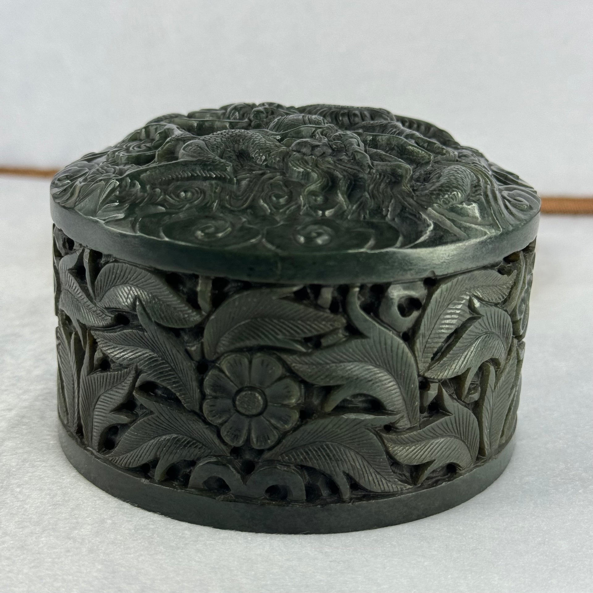 Antique Dark Green Nephrite Double Dragons in Clouds with Flowers and Leaves Seal 1,625.5g 108.2 by 107.6 by 71.6mm - Huangs Jadeite and Jewelry Pte Ltd