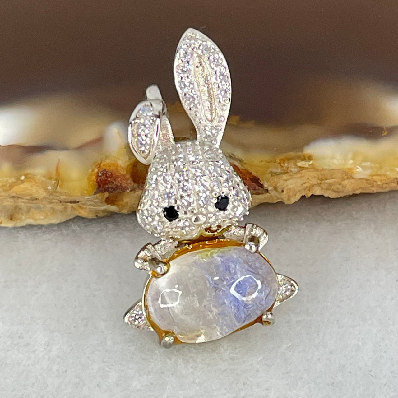 Rare Natural Blue Dumortierite Rutilated Quartz in S925 Sliver Rabbit Pendant 2.32g 9.8 by 6.5 by 4.0mm