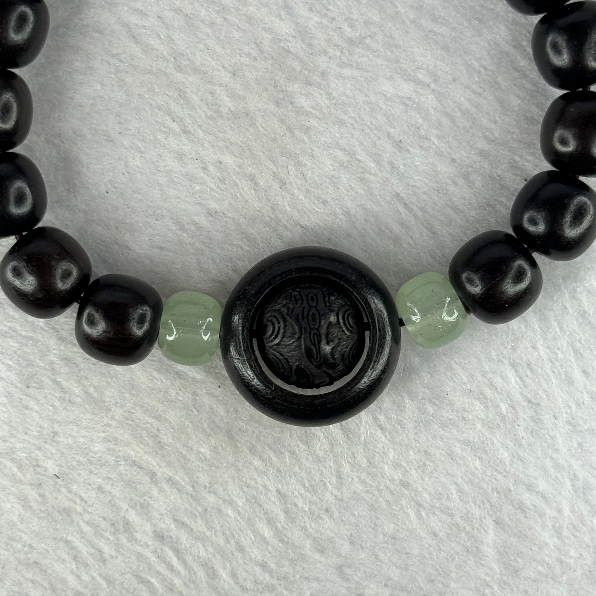 Natural Black Ebony Wood Beads with Movable Pixiu Pair and Coin Bead Bracelet 天然黑檀木珠手链 15.18g 16.5cm 10.0mm 17 Beads - Huangs Jadeite and Jewelry Pte Ltd