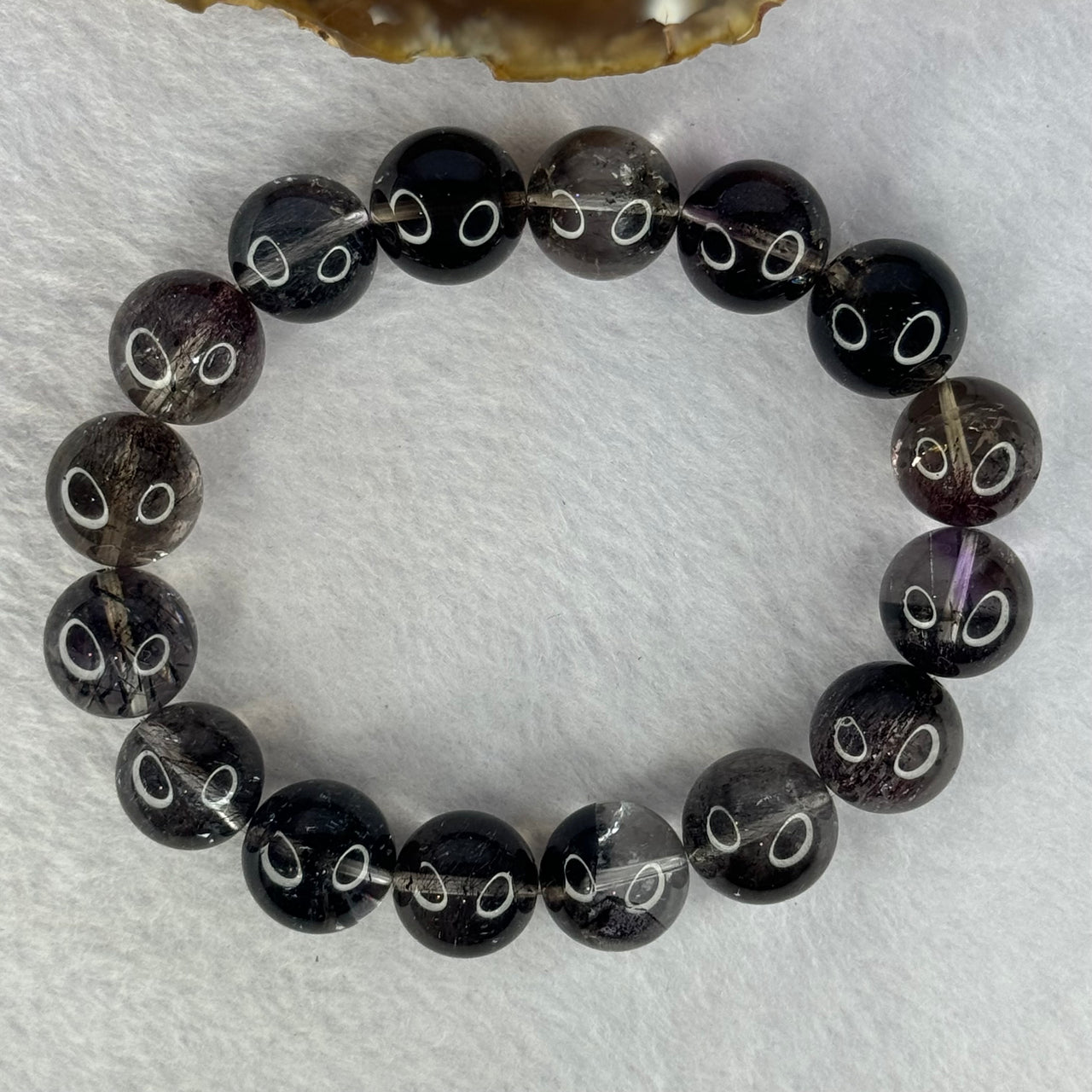 Rare XL Very Good Grade Natural Transparent Dark Black Super 7 Beads Bracelet 非常好的等级天然透明深黑色超级七珠手链 68.46g 20cm 14.9mm 16 Beads