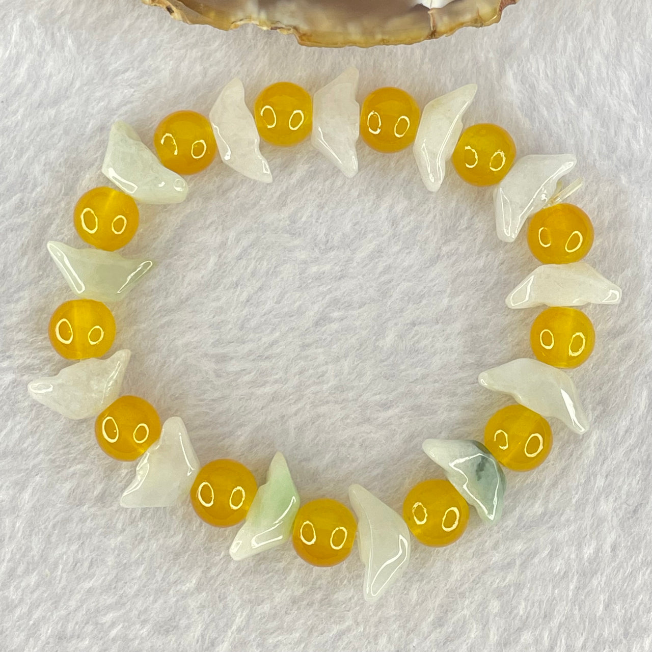 Type A Green Jadeite Gold Ingot with Yellow Crystal Bracelet 19.53g 14.2 by 6.4 by 5.3mm 13 Beads