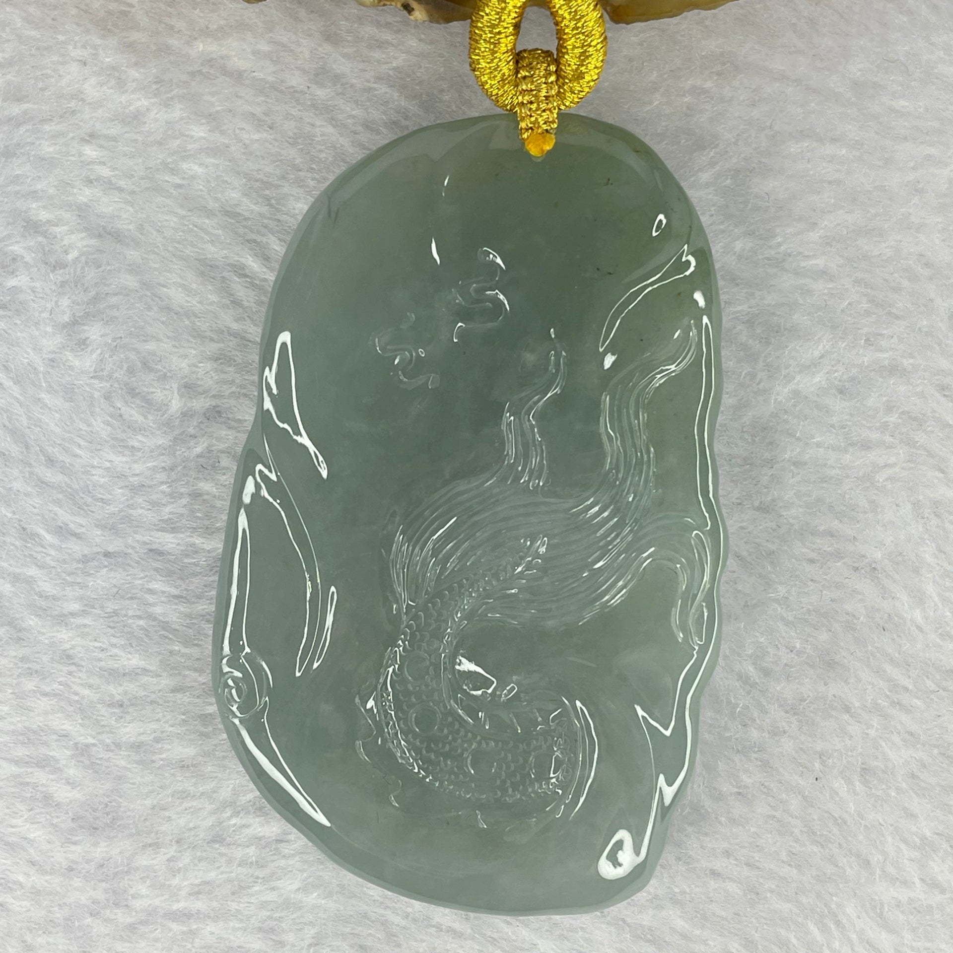 Rare Type A Semi Icy Translucent Sky Blue (Faint Blueish Green) Jadeite Dragon Pendant including Necklace 罕见A货冰糯总天空蓝翡翠龙牌 65.11g 65.67 by 41.90 by 12.10mm with NGI Cert No. 82823873 - Huangs Jadeite and Jewelry Pte Ltd