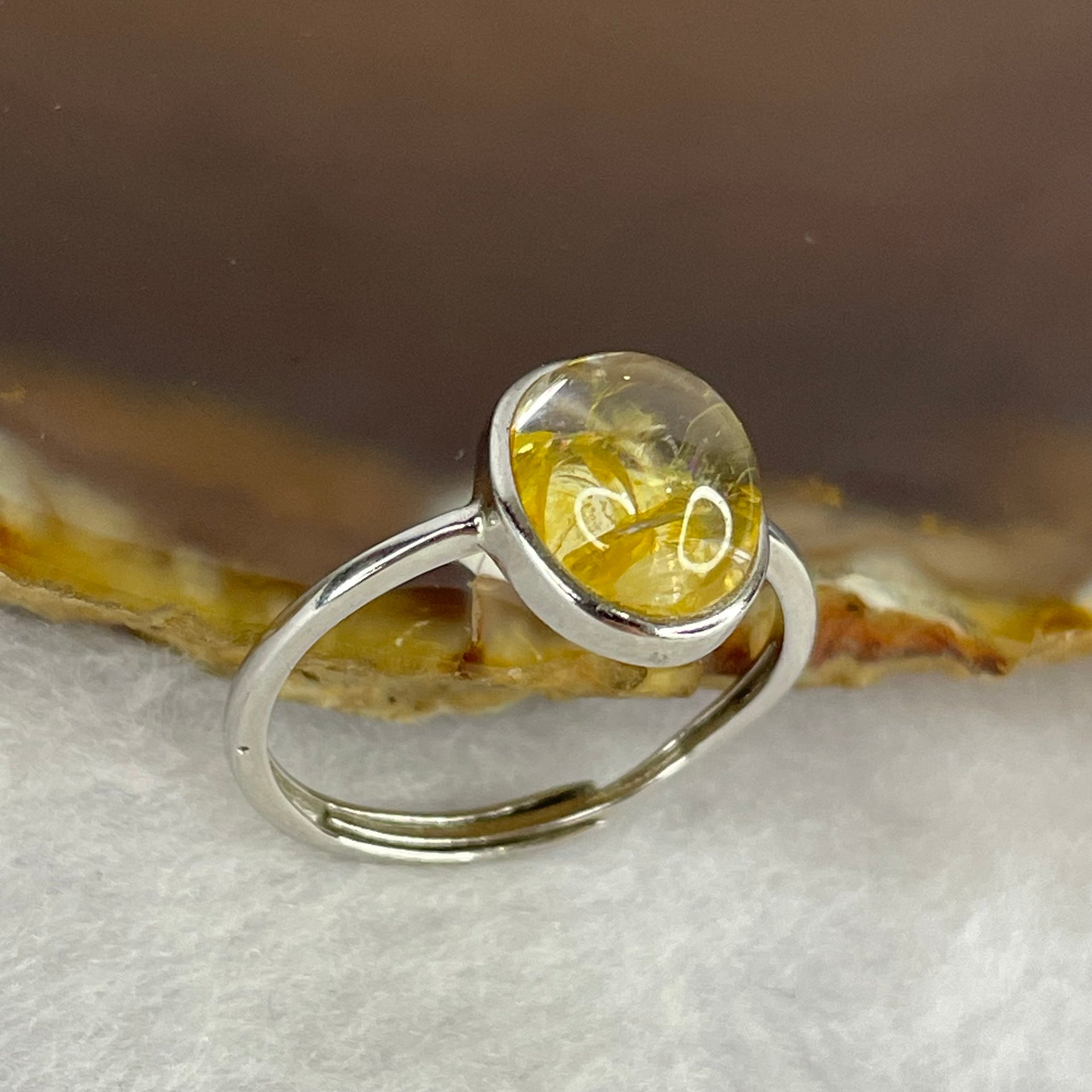 Above Average Grade Natural Yellow Super 7 Crystal in 925 Sliver Ring (Adjustable Size) 天然黄级七水晶 925 银戒指（可调节尺寸) 1.93g 9.4 by 7.7 by 5.2mm - Huangs Jadeite and Jewelry Pte Ltd