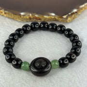 Natural Black Ebony Wood Beads with Movable Pixiu Pair and Coin Bead Bracelet 天然黑檀木珠手链 15.27g 16.5cm 10.0mm 17 Beads - Huangs Jadeite and Jewelry Pte Ltd