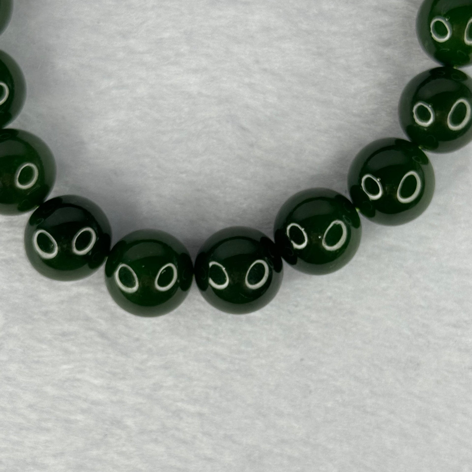 Old Mine Natural Deep Vibrant Green Nephrite Jade Beads Bracelet 天然和田玉手链 44.67g 17.5cm 12.1mm 17 Beads - Huangs Jadeite and Jewelry Pte Ltd