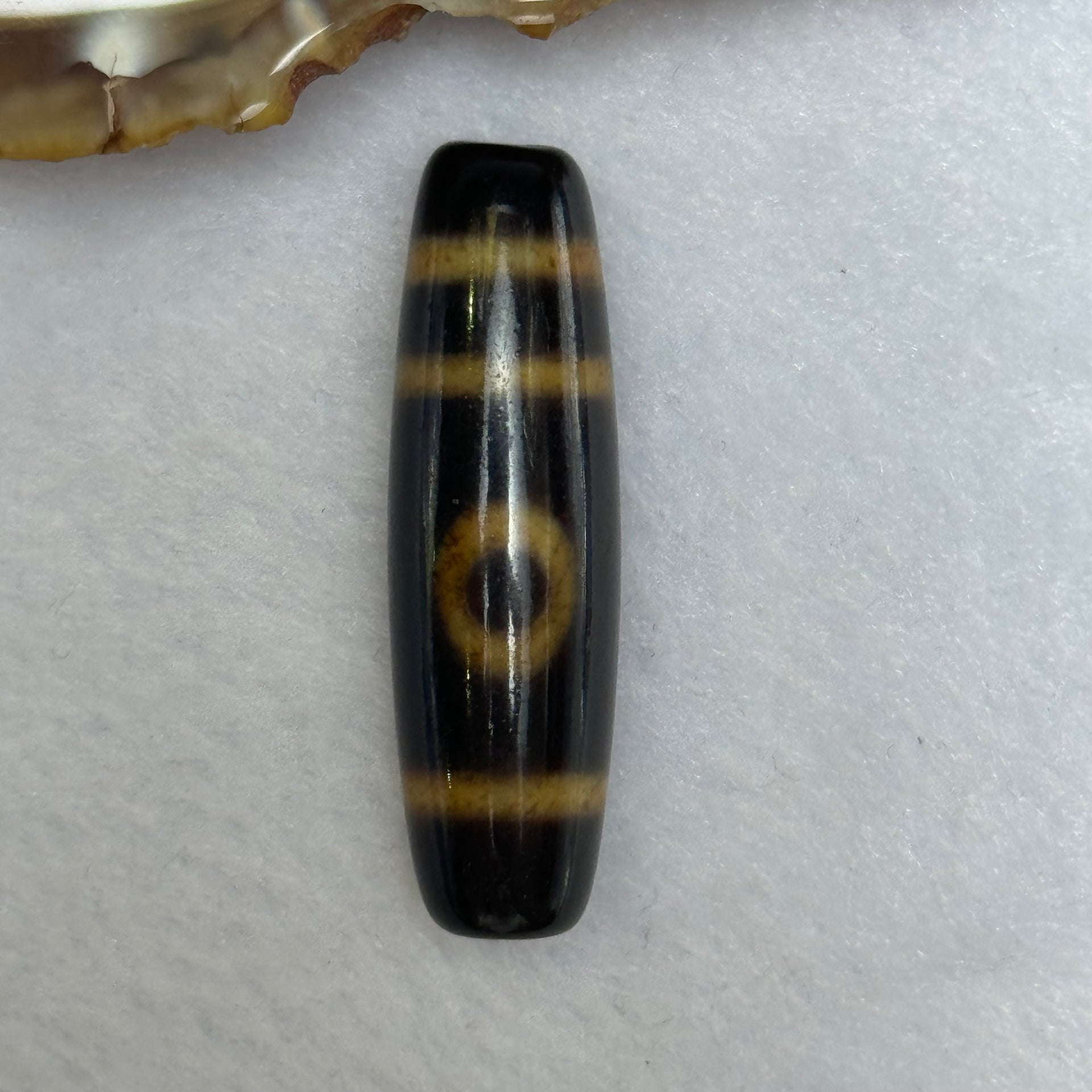 Natural Powerful Tibetan Old Oily Agate 2 Eyes Dzi Bead Heavenly Master (Tian Zhu) 二眼天诛 7.99g 39.2 by 11.5mm - Huangs Jadeite and Jewelry Pte Ltd