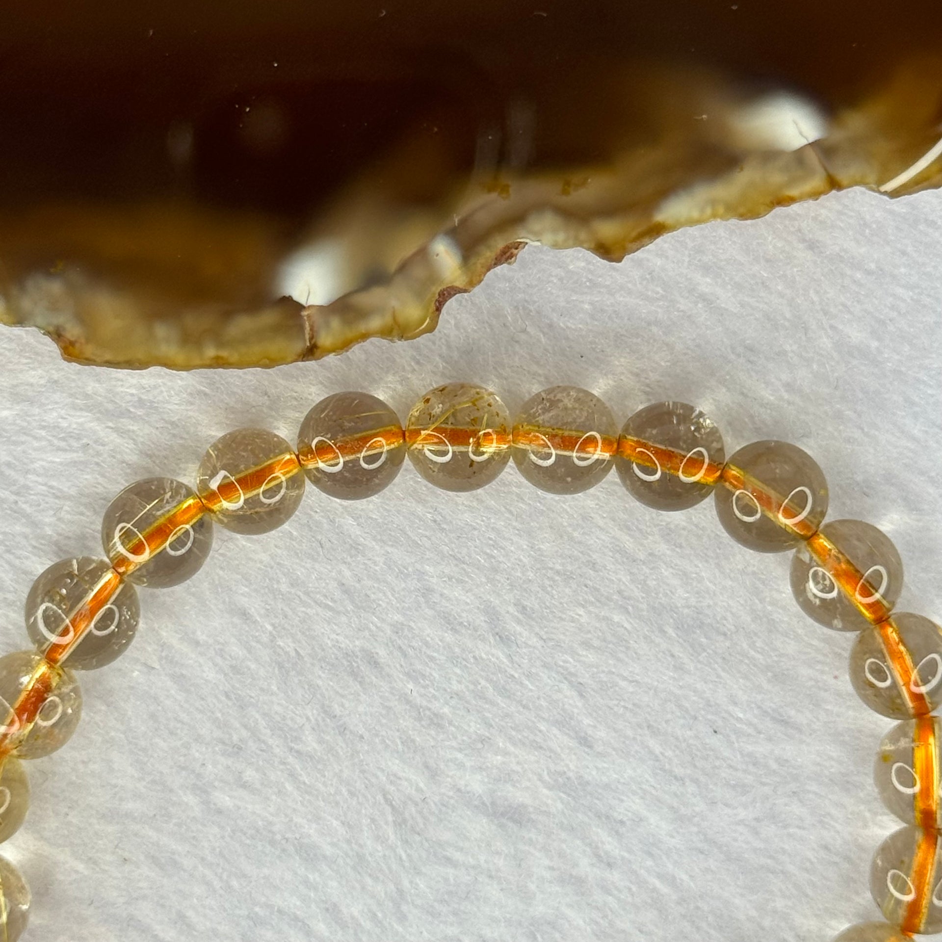 Natural Golden Rutilated Quartz Beads 天然金发水晶手链 15.17g 15.5cm 7.8mm 25 Beads - Huangs Jadeite and Jewelry Pte Ltd