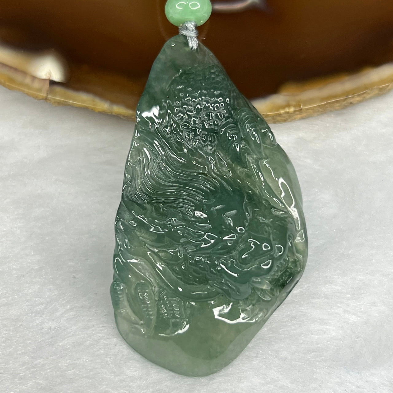 Grand Master Certified Type A HIGH ICY Green Piao Hua Jade Jadeite Dragon Pendant 28.30g 52.7 by 30.0 by 12.3 mm