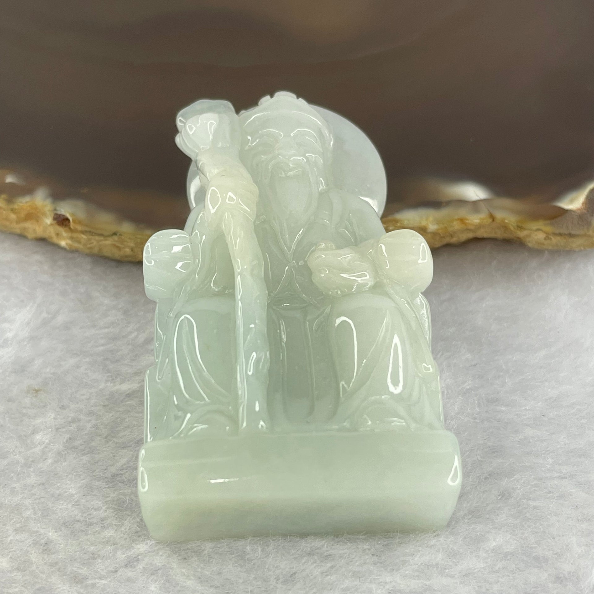 Type A Faint Green Lavender Jadeite Tua Pek Kong 他伯公 Pendant 57.85g 54.7 by 32.2 by 17.0mm - Huangs Jadeite and Jewelry Pte Ltd