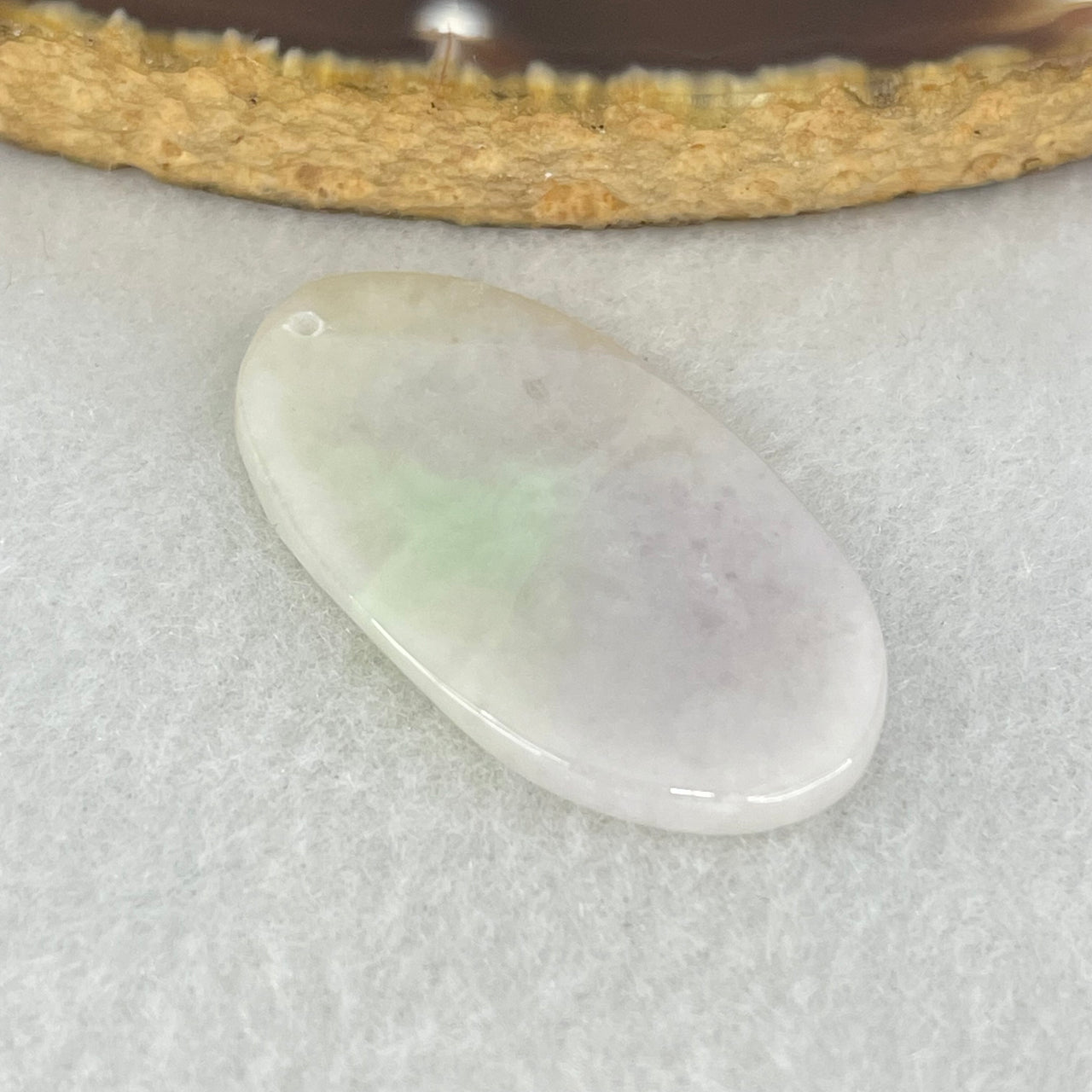 Type A Light Lavender Green Jadeite Oval Wu Shi Pai Pendant 4.57g 33.5 by 18.7 by 2.8mm