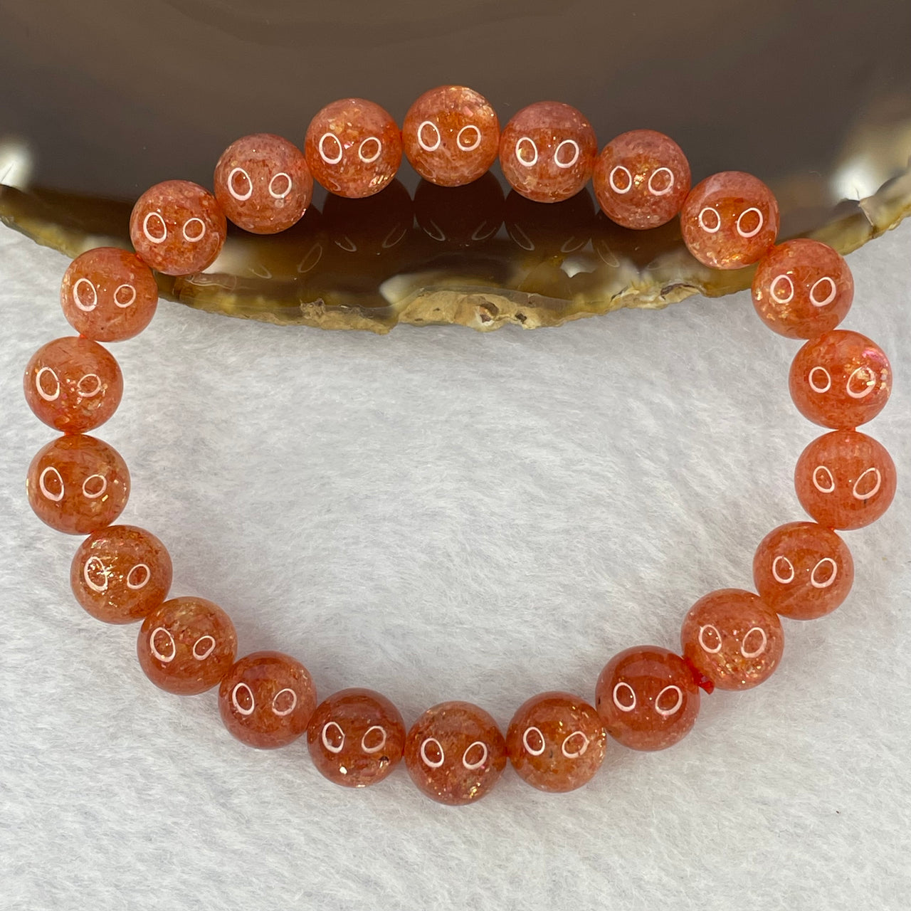 Good Grade Natural Sunstone, Heliolite and Aventurine Feldapar Beads Bracelet 天然金太阳日光石珠手链 19.29g 16cm 9.0mm 22 Beads - Huangs Jadeite and Jewelry Pte Ltd