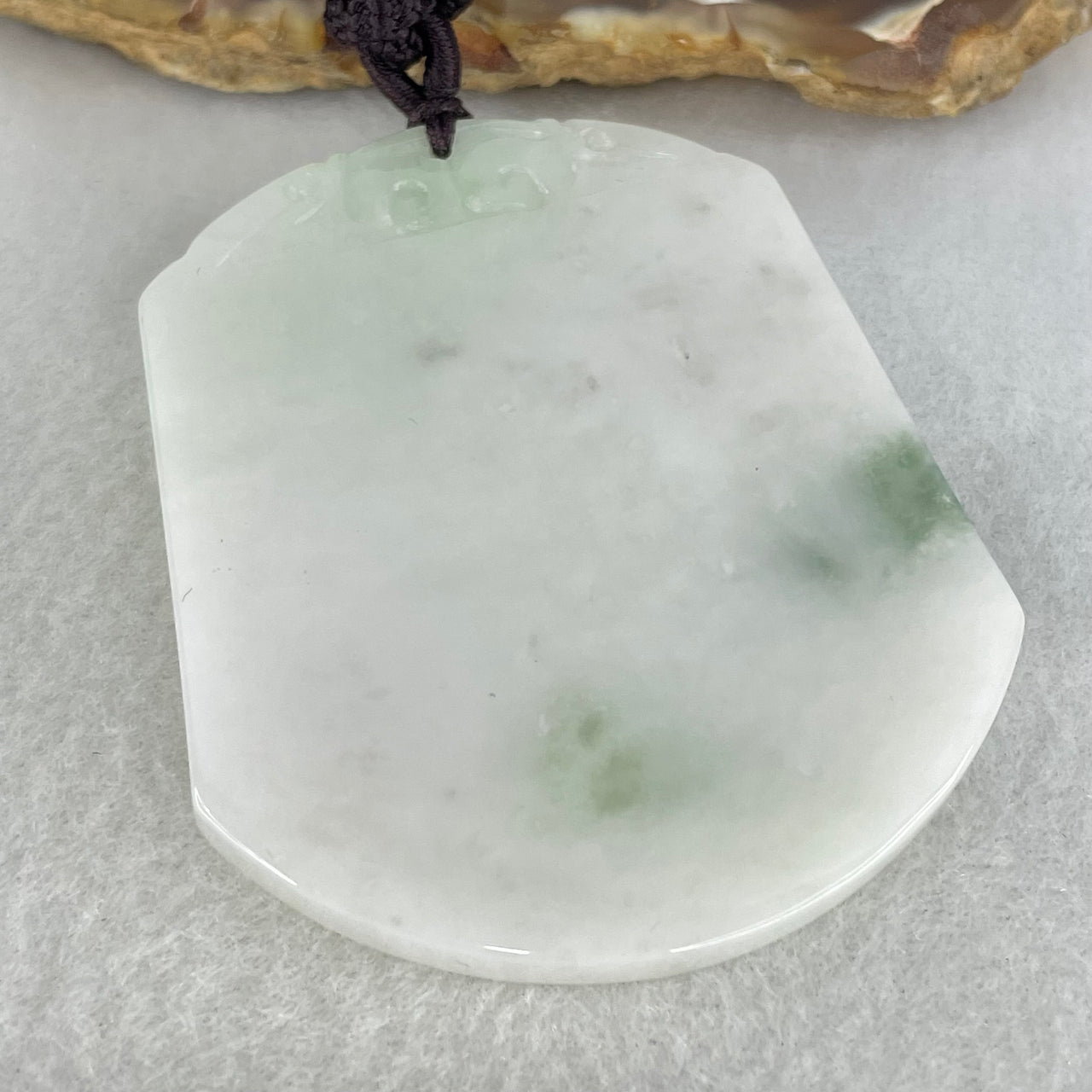 Type A Pinkish Lavender and Blueish Green Piao Hua Jadeite Wu Shi Pai Pendant 36.50g 58.0 by 46.8 by 5.0mm