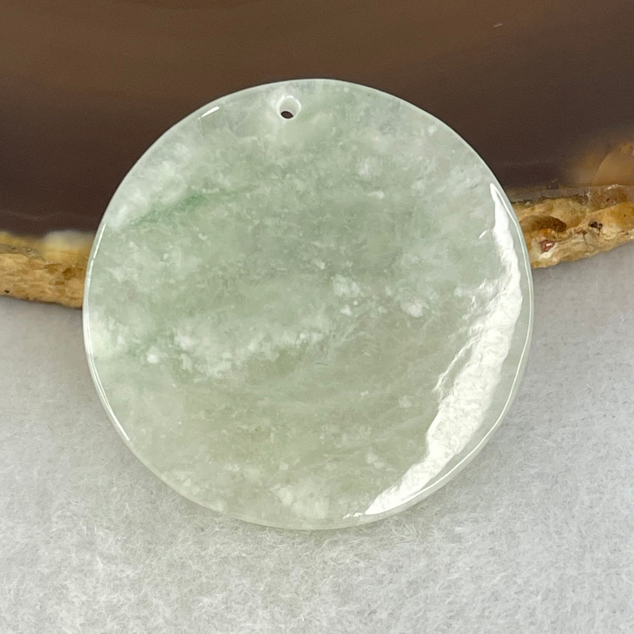 Type A Semi Icy Faint Green Lavender Jadeite Round Wu Shi Pai Pendant 13.51g 31.2 by 5.3mm