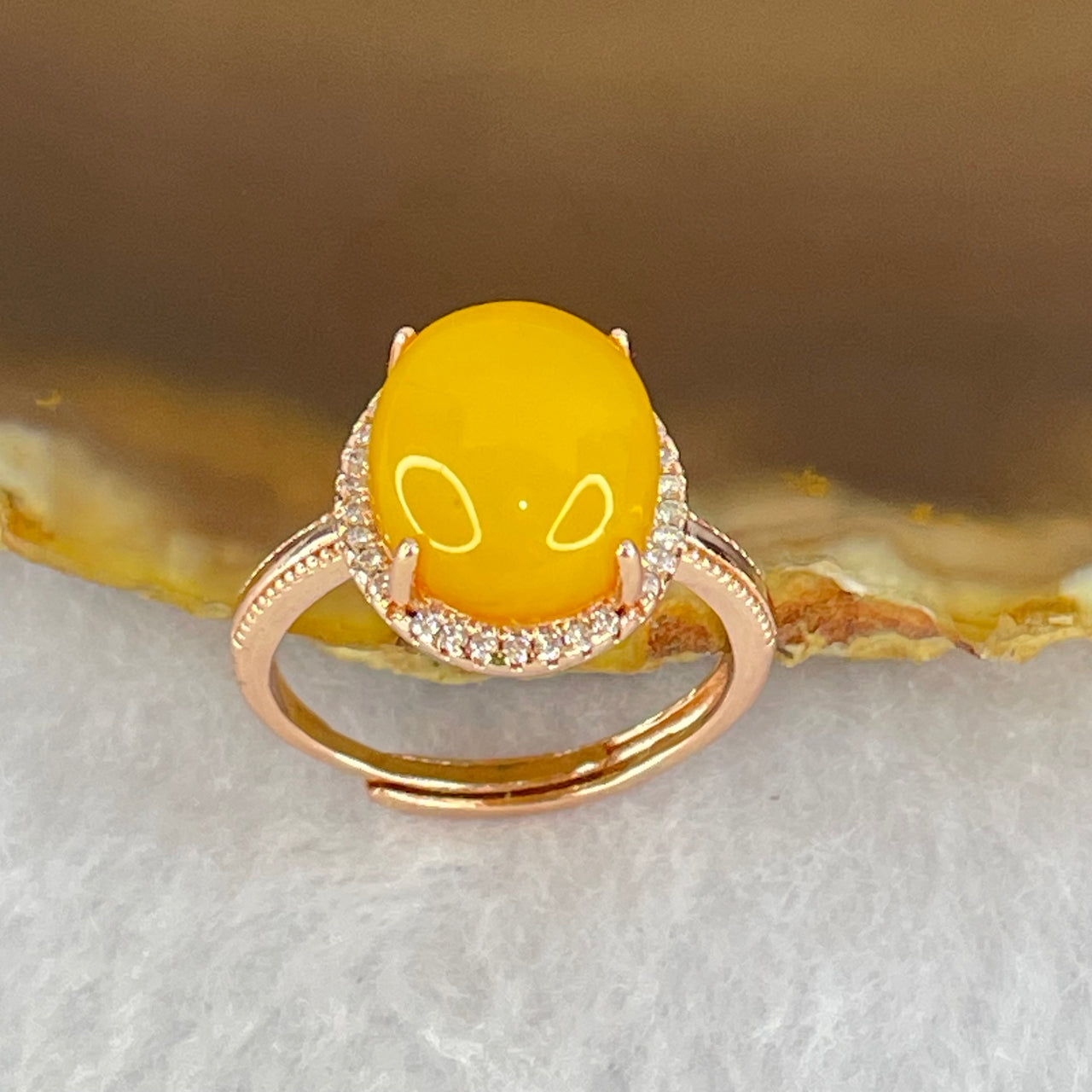 Natural Butterscotch Amber in Rose Gold Color Silver Ring 2.85g 12.2 by 10.5 by 6.5mm