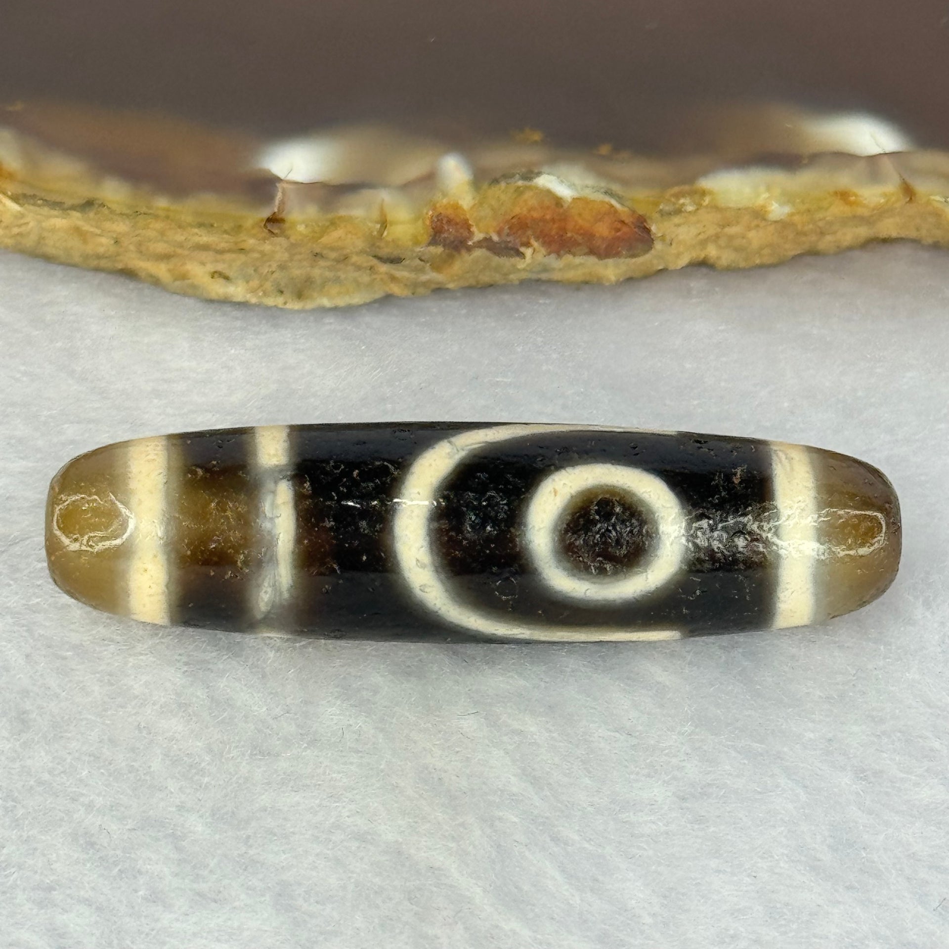 Natural Powerful Tibetan Old Oily Agate 2 Eyes Dzi Bead Heavenly Master (Tian Zhu) 二眼天诛 10.15g 45.8 by 11.8mm - Huangs Jadeite and Jewelry Pte Ltd