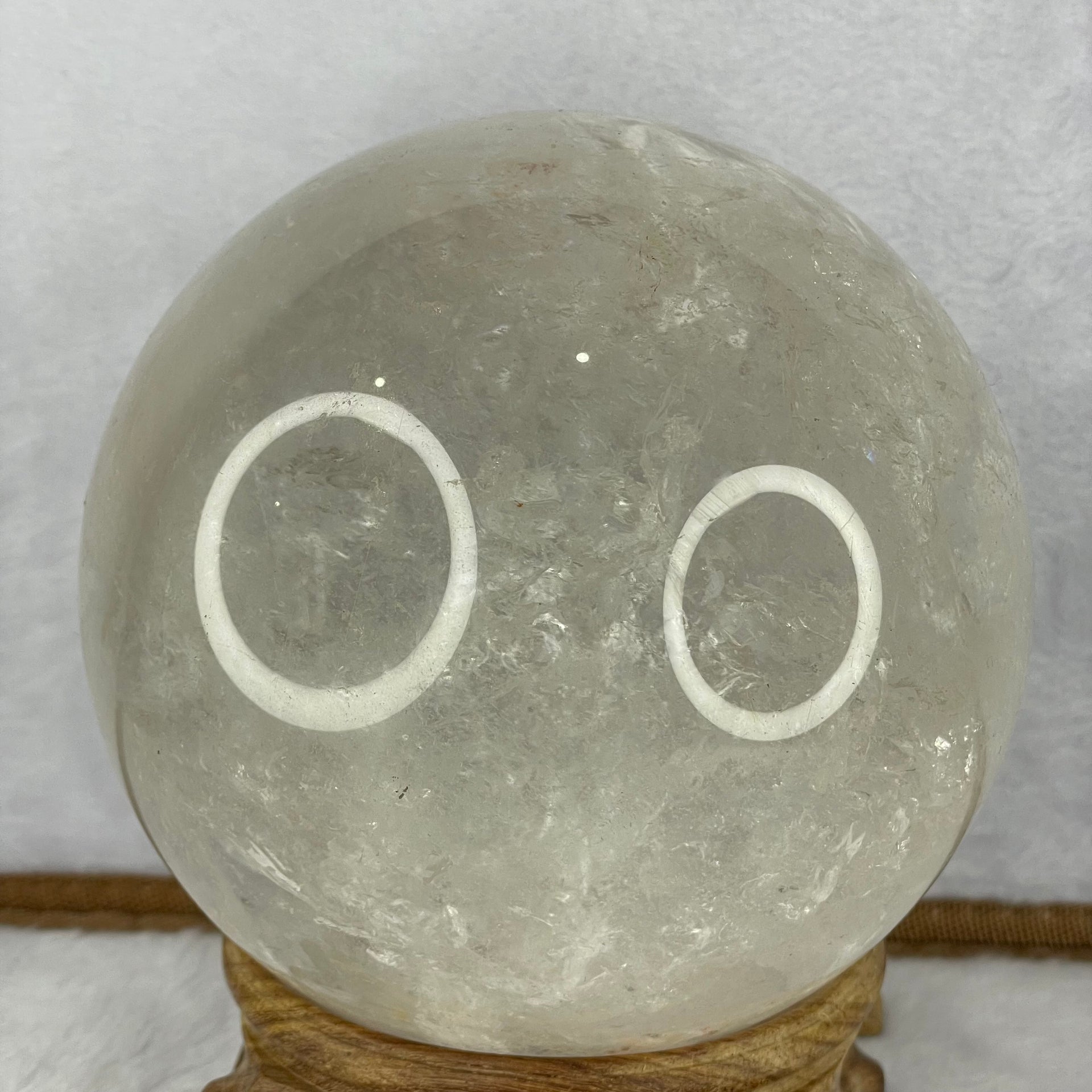 Natural Clear Quartz Crystal Sphere Ball with Solid Wooden Stand 2,476.1g 130.0 by Diameter 115.5 mm - Huangs Jadeite and Jewelry Pte Ltd