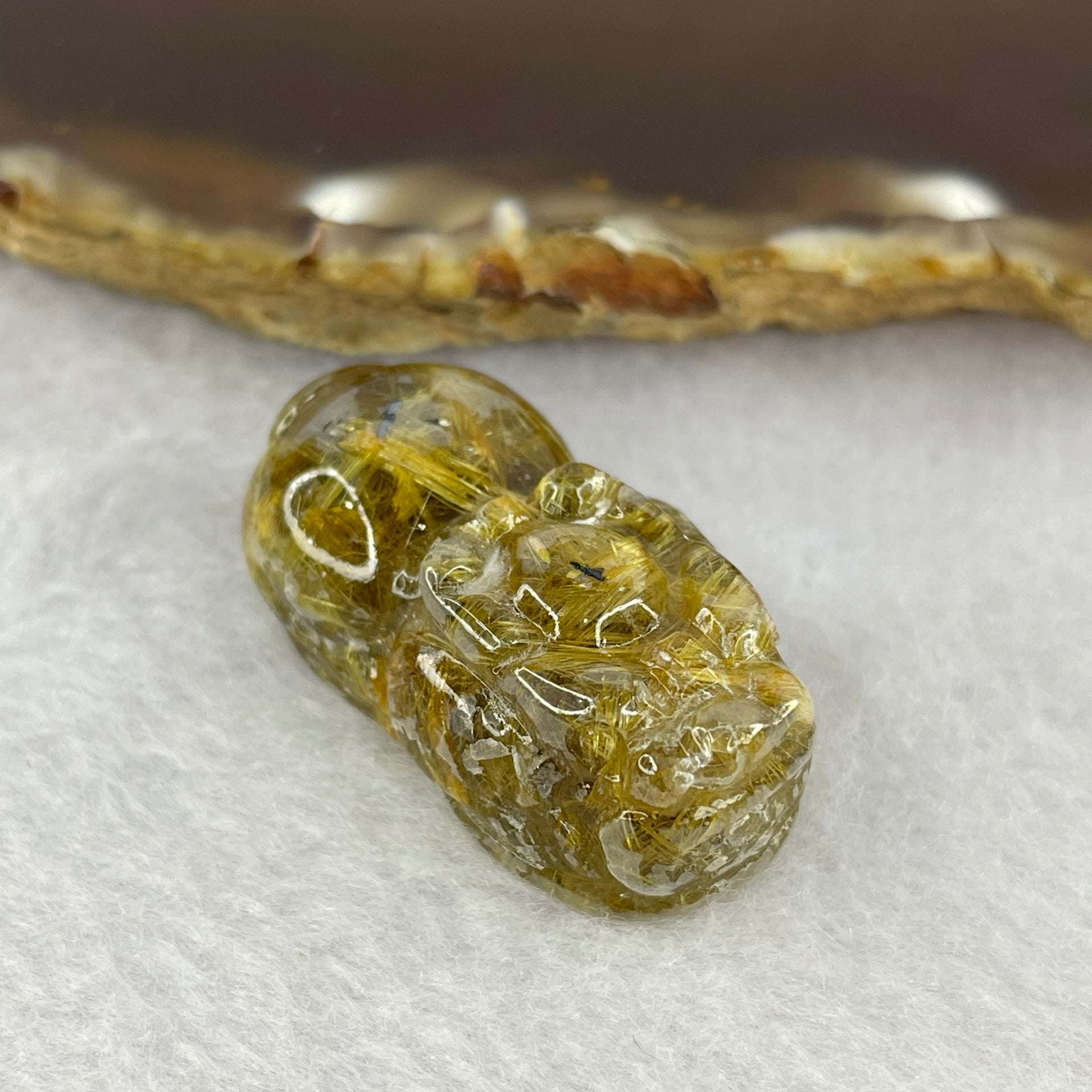 Above Average Grade Natural Golden Rutilated Quartz Pixiu Charm for Bracelet 天然金发水晶貔貅 13.38g 33.5 by 17.9 by 13.2mm - Huangs Jadeite and Jewelry Pte Ltd