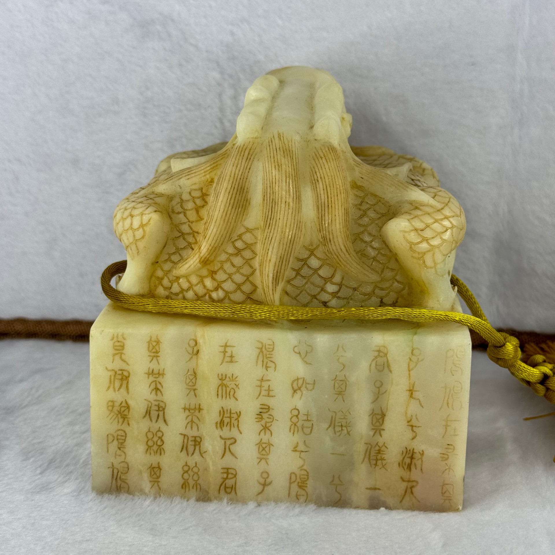 Rare Antique Natural Yellow White Nephrite Dragon Seal 2,154.7g 99.7 by 100.6 by 110.5mm - Huangs Jadeite and Jewelry Pte Ltd