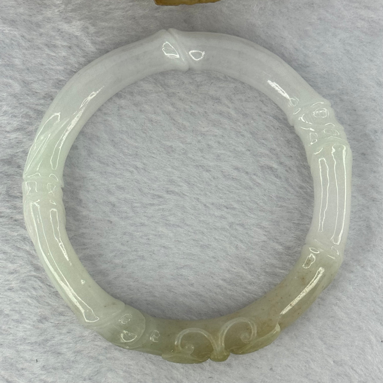 Type A Light Lavender and Yellow Jadeite Bamboo, Flower and Butterfly Bangle 55.16g 13.1 by 10.5mm Internal Diameter 59.9mm - Huangs Jadeite and Jewelry Pte Ltd