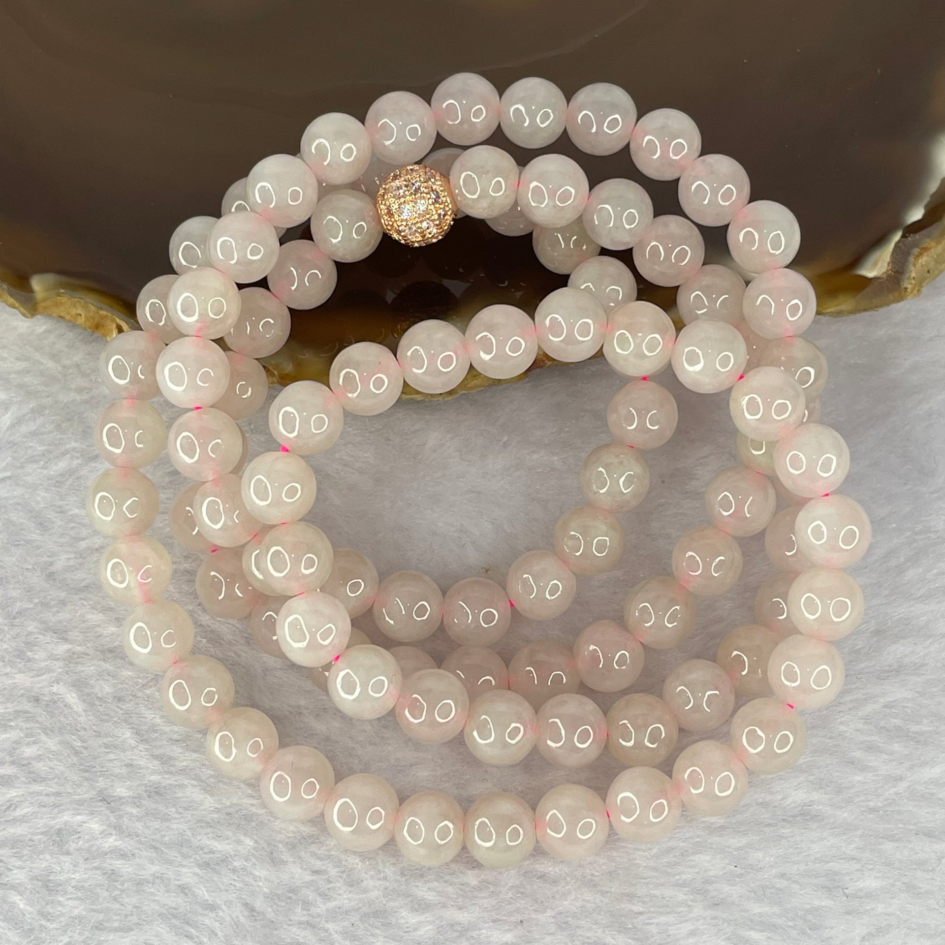 Type A Semi Icy Pink Jadeite Beads Necklace 98 Beads 7.2mm 58.59g - Huangs Jadeite and Jewelry Pte Ltd