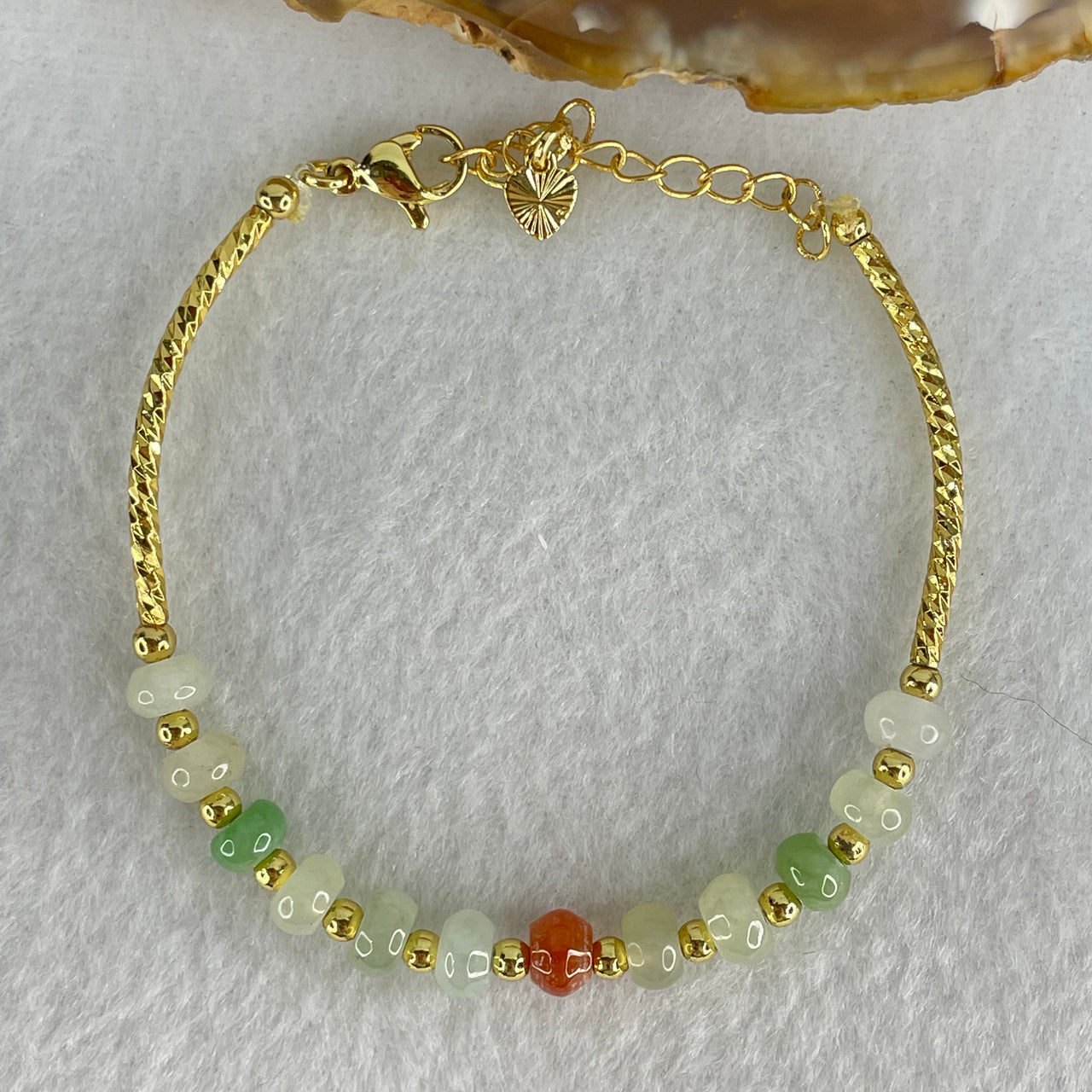 Type A White Green Red Jadeite Mini Donuts with Gold Color Bracelet 5.57g 3.6 by 5.8mm 12pcs