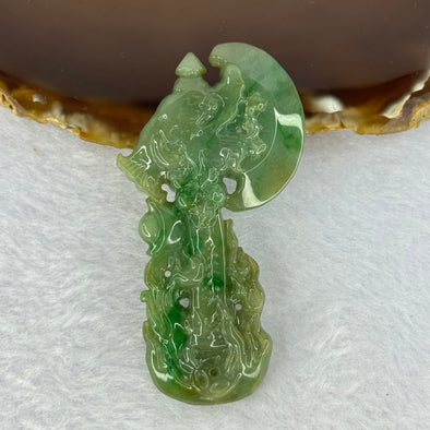 Type A Green Jadeite Dragon Axe with Ingot Pendent 36.64g 69.6 by 36.6 by 11.4mm