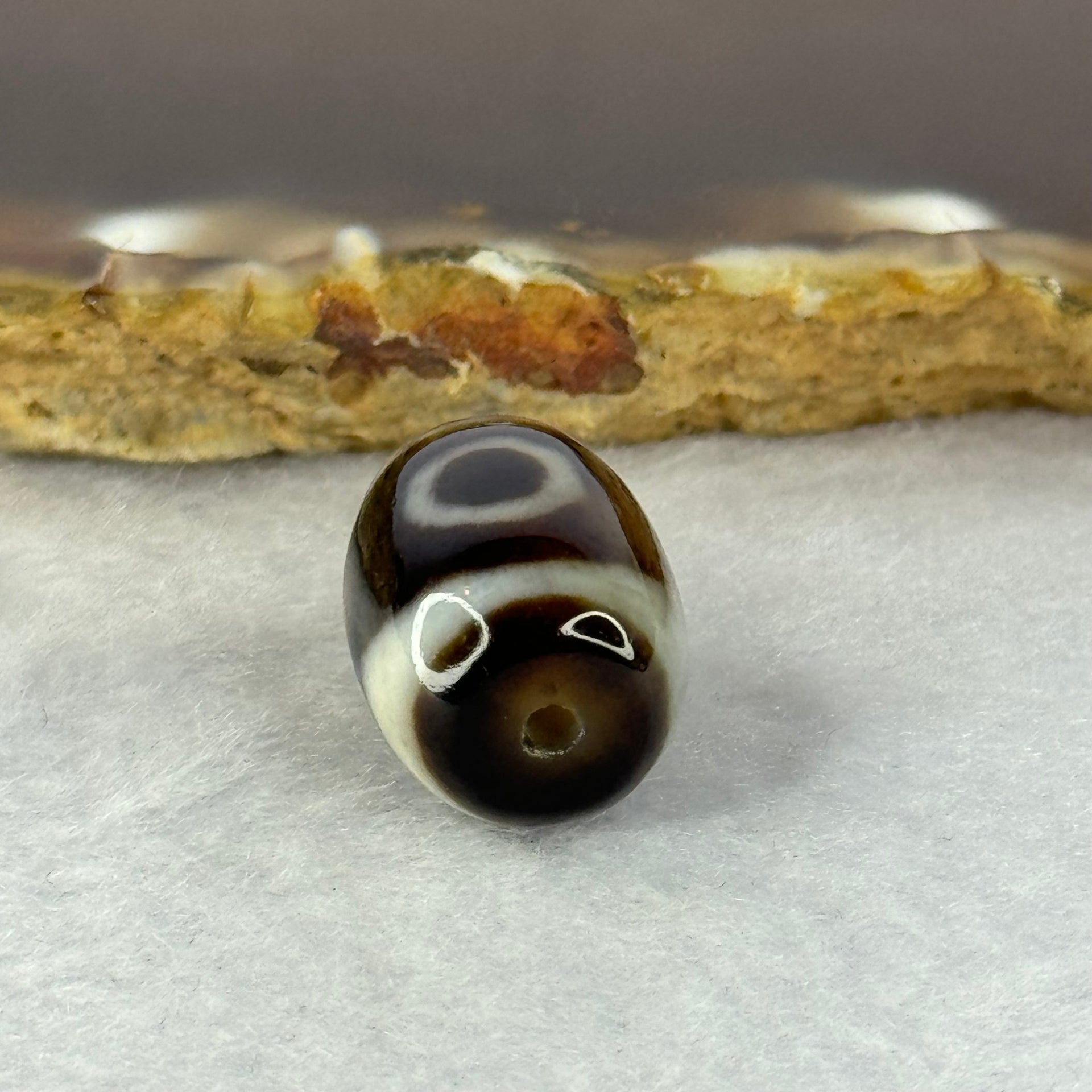 Natural Powerful Tibetan Old Oily Agate 2 Eyes Dzi Bead Heavenly Master (Tian Zhu) 二眼天诛 4.73g 18.0 by 12.9mm - Huangs Jadeite and Jewelry Pte Ltd