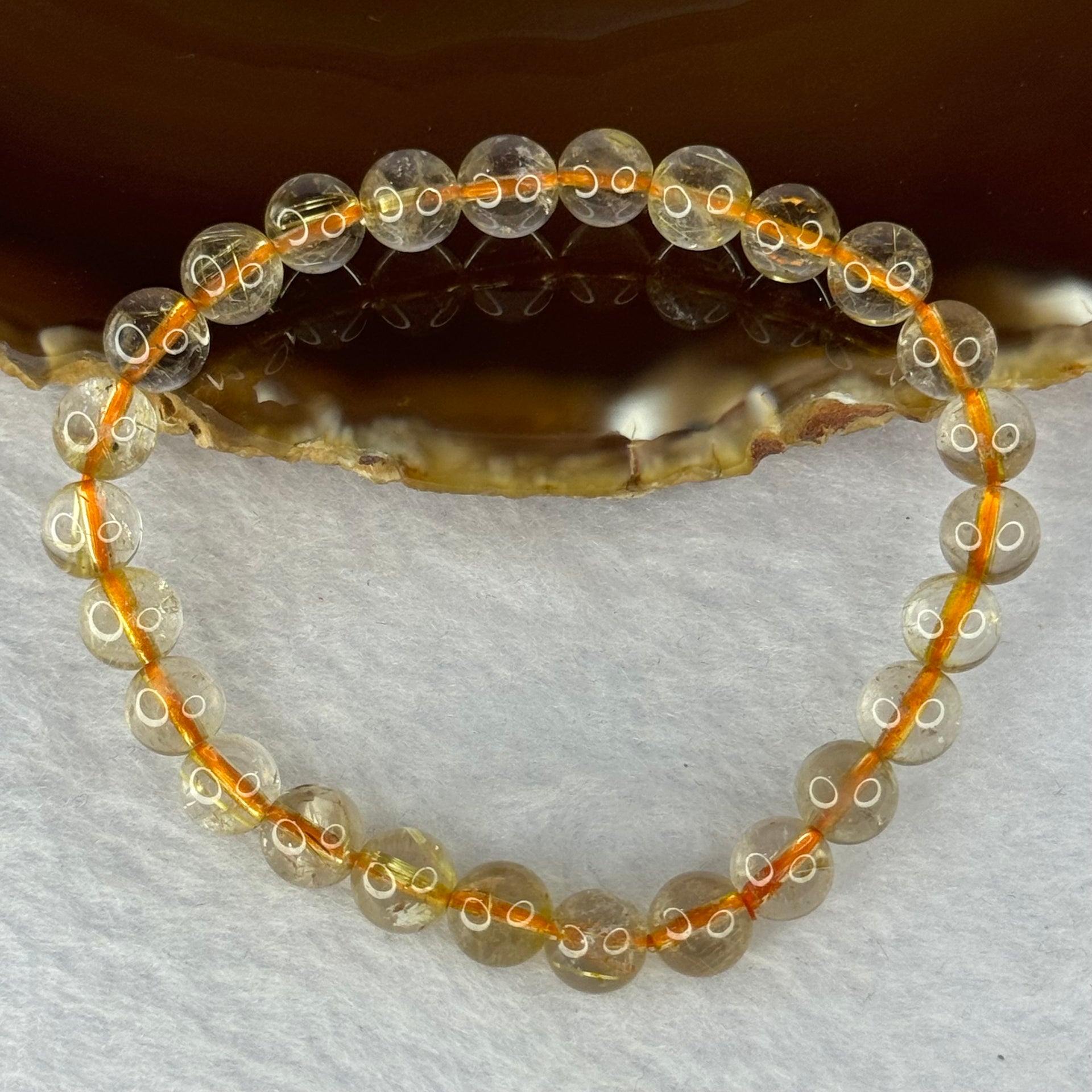 Natural Golden Rutilated Quartz Beads 天然金发水晶手链 13.05g 15cm 7.3mm 26 Beads - Huangs Jadeite and Jewelry Pte Ltd