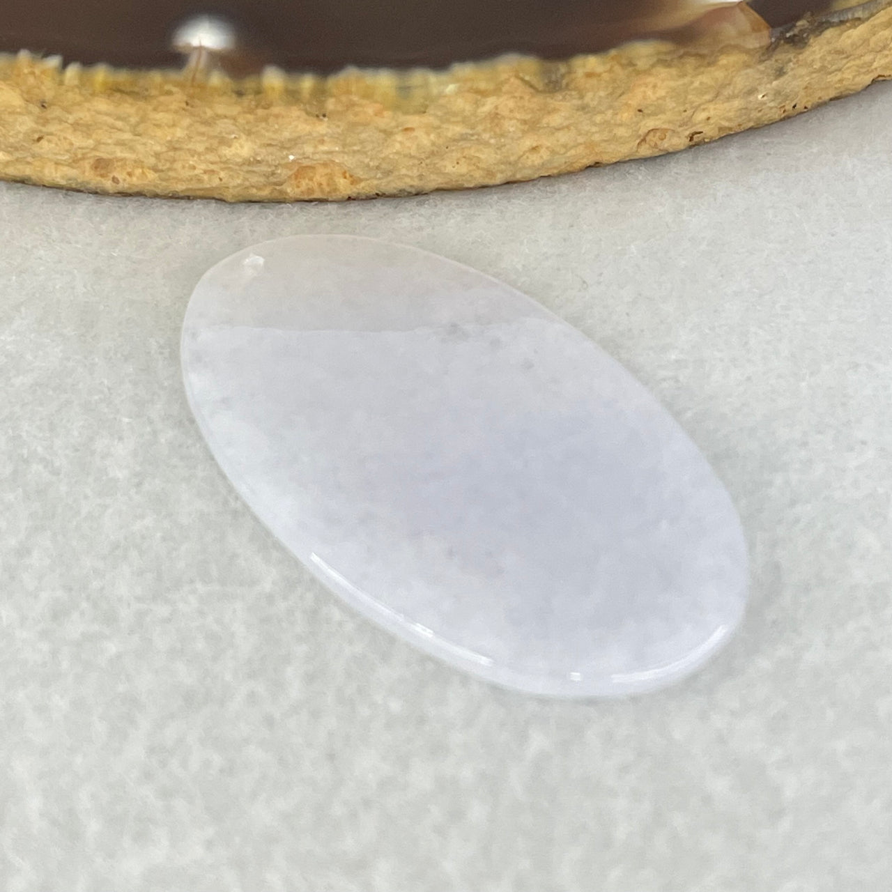 Highly Translucent Type A Faint Lavender Oval Wu Shi Pai Pendant 3.06g 35.9 by 20.5 by 1.6mm