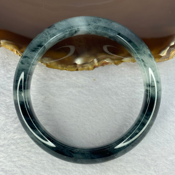 Transparent Colourless with Dark Greenish Black Piao Hua Sodium Feldspar Jade Bangle 水沫玉手镯 Internal Diameter 58.3mm 59.21g 15.3 by 9.0mm