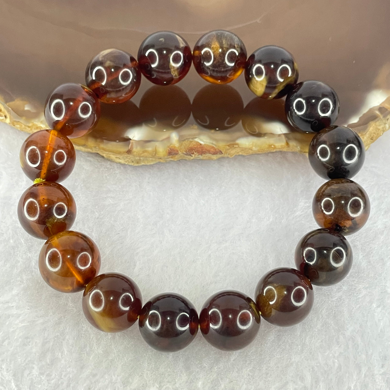 Natural Cognac Amber Beads Bracelet 17.69g 17cm 12.9mm 16 Beads