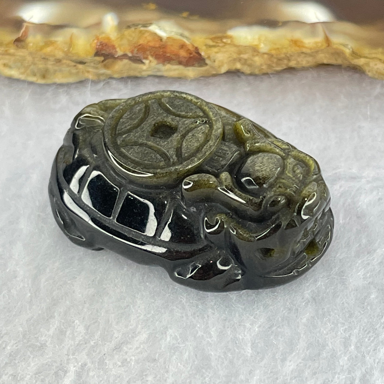 Natural Black Obsidian Dragon Turtle Charm 12.71g 32.5 by 23.4 by 12.8mm