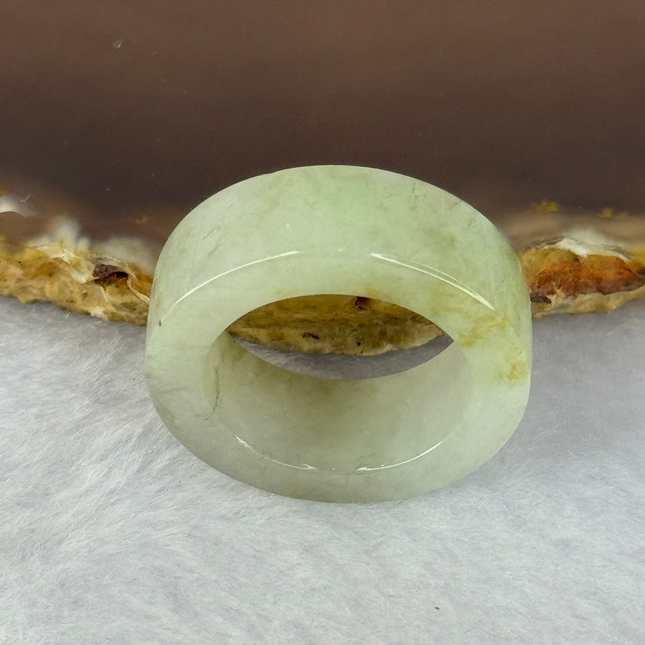 Type A Light Green and Yellow Brown Patches Jadeite Ring 8.91g 9.0 by 4.4mm US8 HK17.6