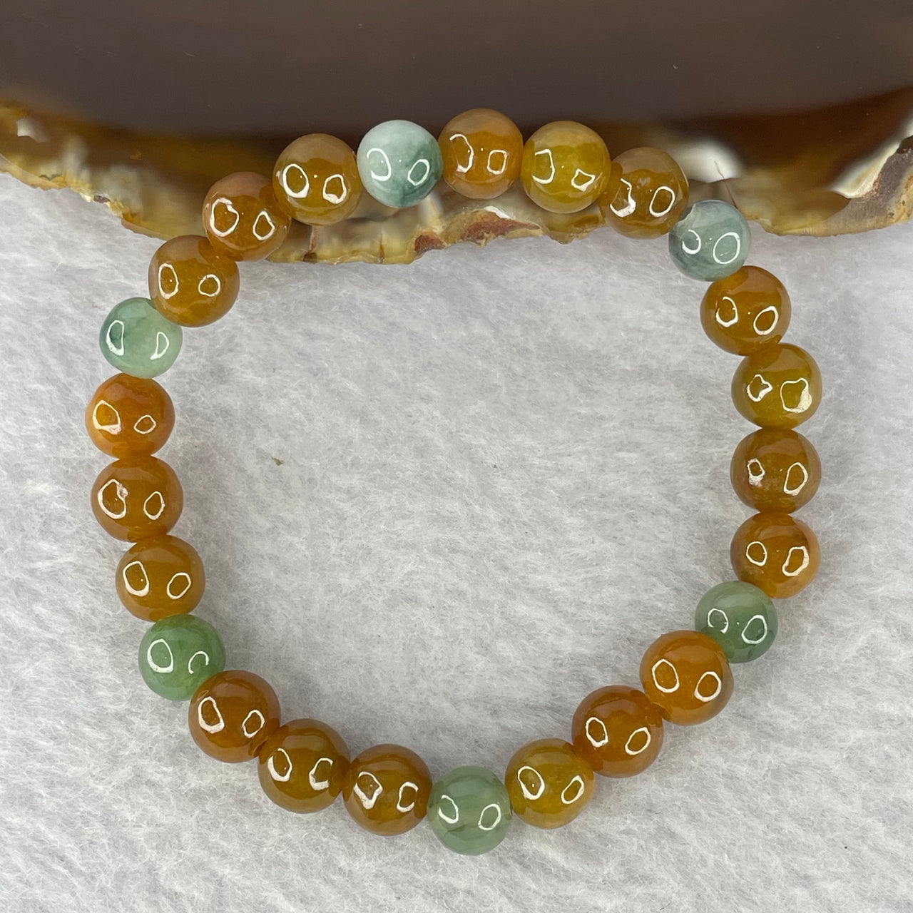 Type A Brown with Green Piao Hua Bracelet 15.50g 7.4 mm 25 Beads - Huangs Jadeite and Jewelry Pte Ltd