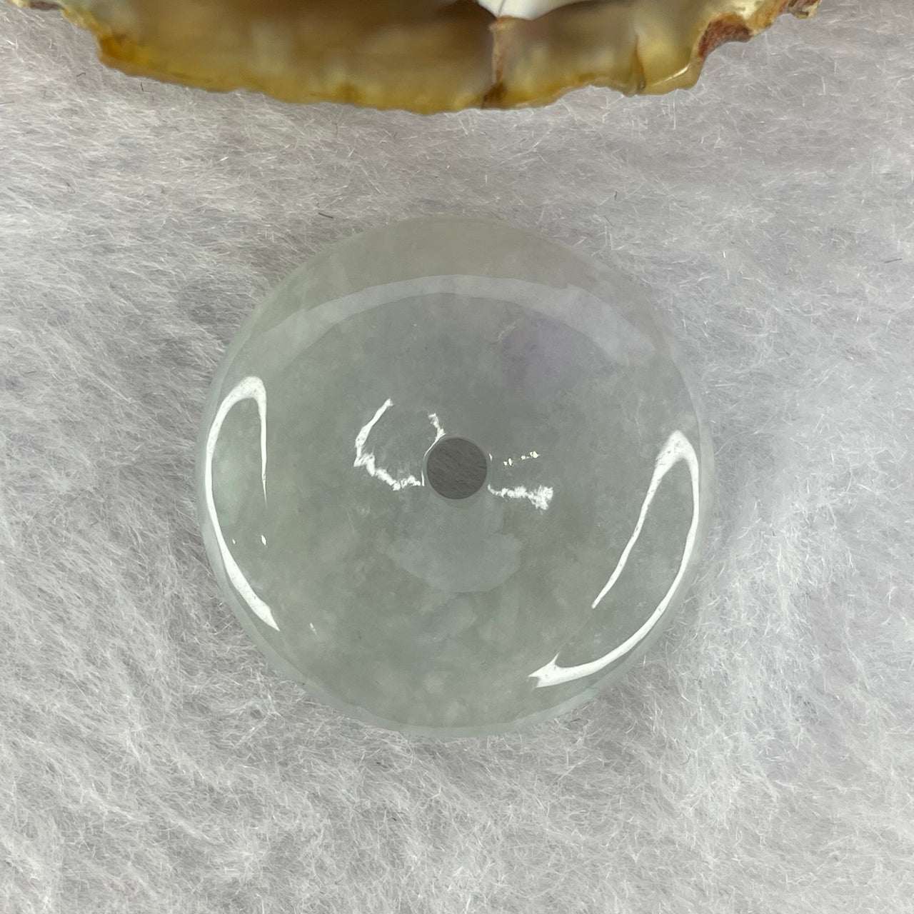 Type A Semi Icy Light Green with Lavender patch Jadeite Ping An Kou Donut 5.68g 23.7 by 5.3 mm - Huangs Jadeite and Jewelry Pte Ltd