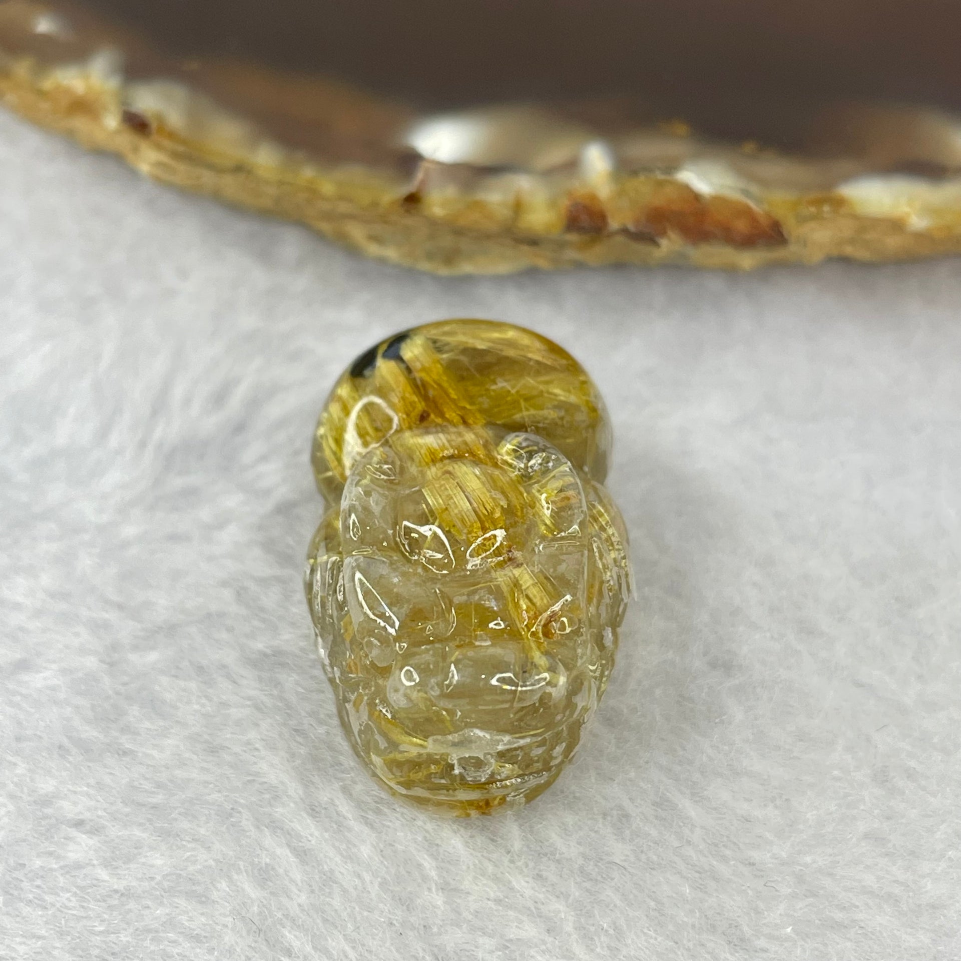 Above Average Grade Natural Golden Rutilated Quartz Pixiu Charm for Bracelet 天然金发水晶貔貅 10.47g 27.2 by 17.2 by 13.4mm - Huangs Jadeite and Jewelry Pte Ltd