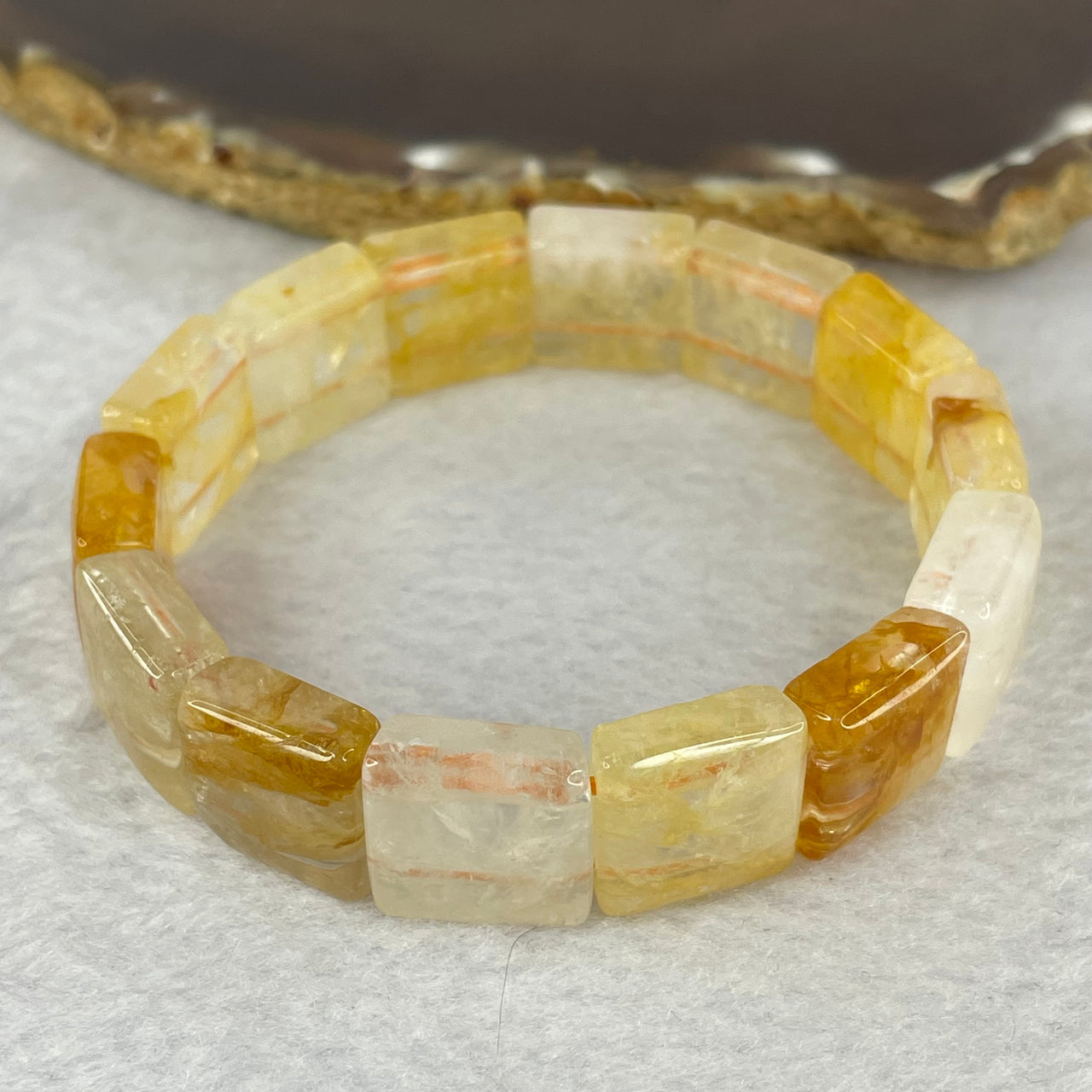 Natural Ferruginous Quartz Bracelet 38.45g 17cm 13.9 by 13.8 by 7.1mm 14 pcs - Huangs Jadeite and Jewelry Pte Ltd