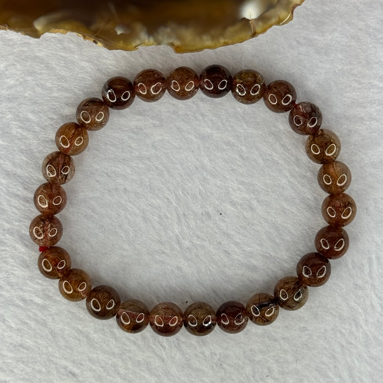 Natural Copper Rutilated Quartz Beads Bracelet 天然銅髮晶手镯 13.32g 15.5cm 7.5mm 26 Beads