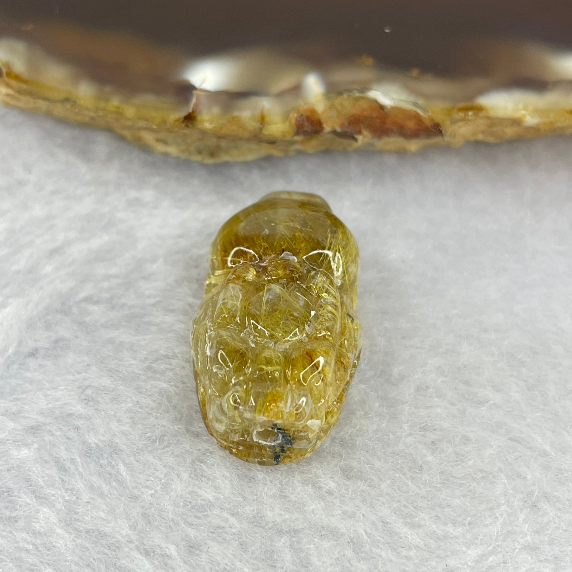 Above Average Grade Natural Golden Rutilated Quartz Pixiu Charm for Bracelet 天然金发水晶貔貅 5.01g 22.6 by 13.7 by 9.8mm - Huangs Jadeite and Jewelry Pte Ltd