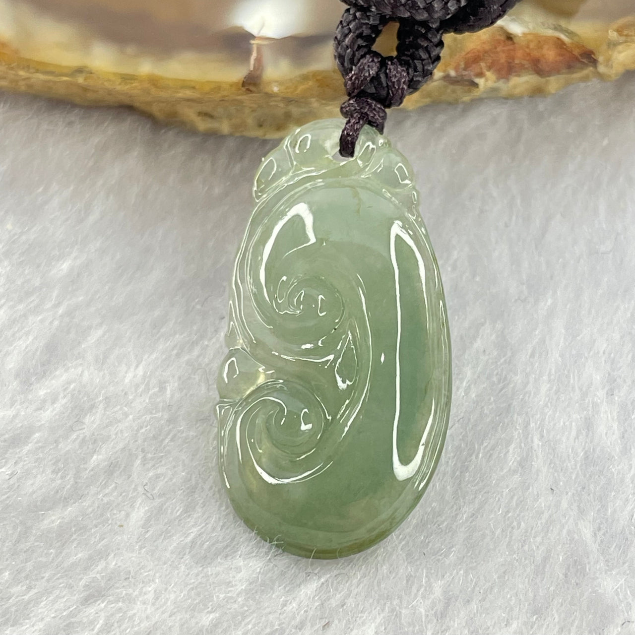 Type A Icy Light Blueish Green Jadeite Ruyi Pendent 3.99g 25.9 by 13.8 by 3.9mm