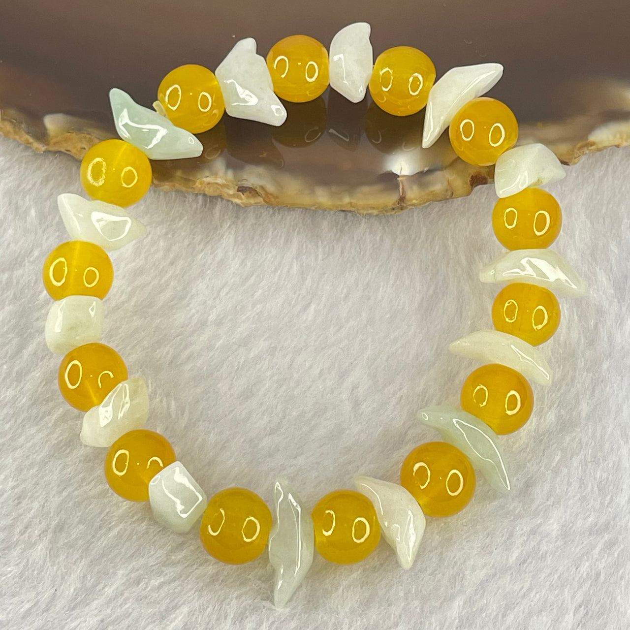 Type A Green Jadeite Gold Ingot with Yellow Crystal Bracelet 17.69g 13.1 by 5.1 by 5.7mm 14pcs 14pcs