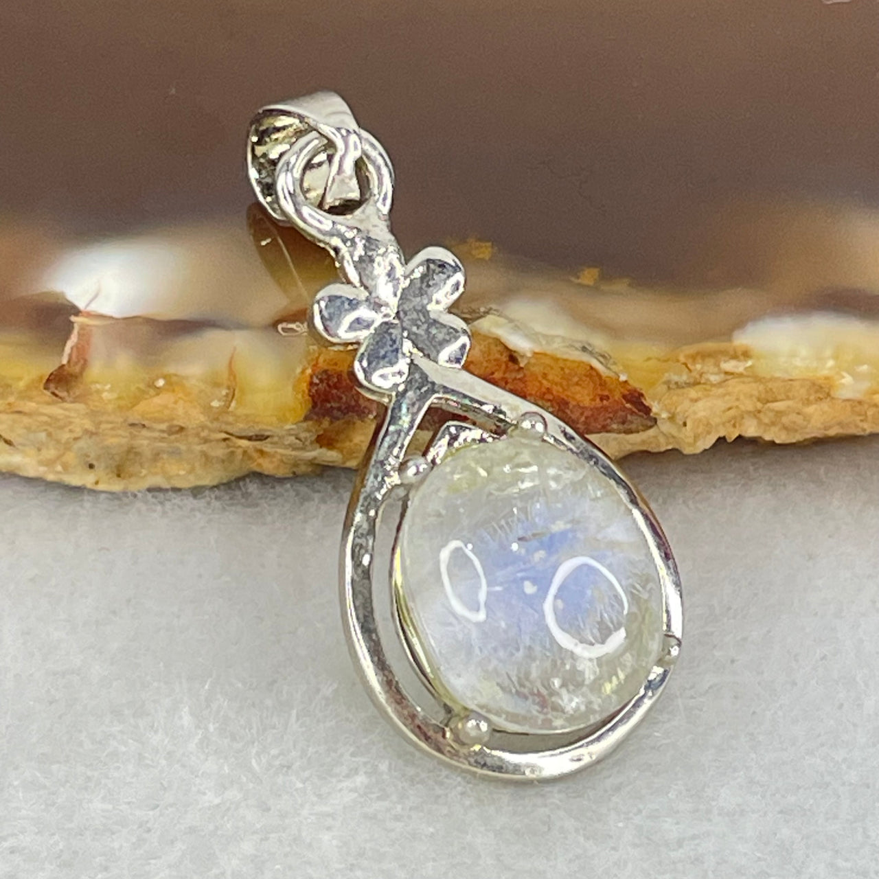 Good Grade Rare Natural Blue Dumortierite Rutilated Quartz in S925 Pendant 2.65g 10.9 by 8.8 by 6.5mm