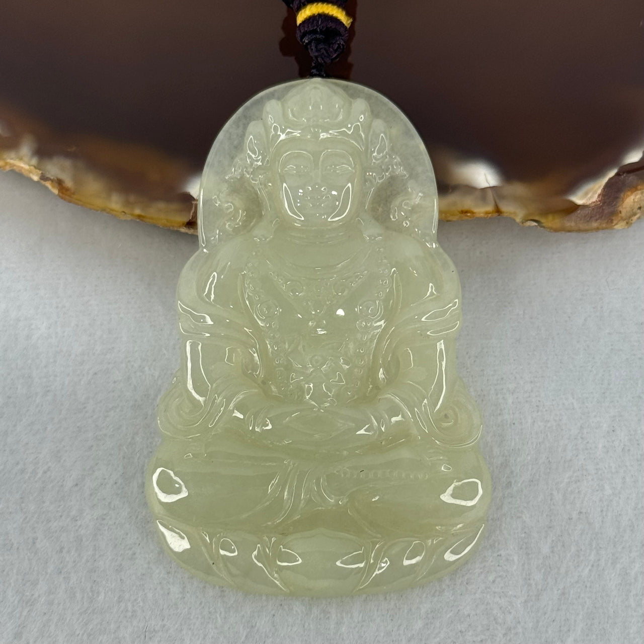 Type A Semi Icy Yellowish Green Jadeite Du Mu Pendant 21.51g 60.4 by 39.4 by 5.8mm