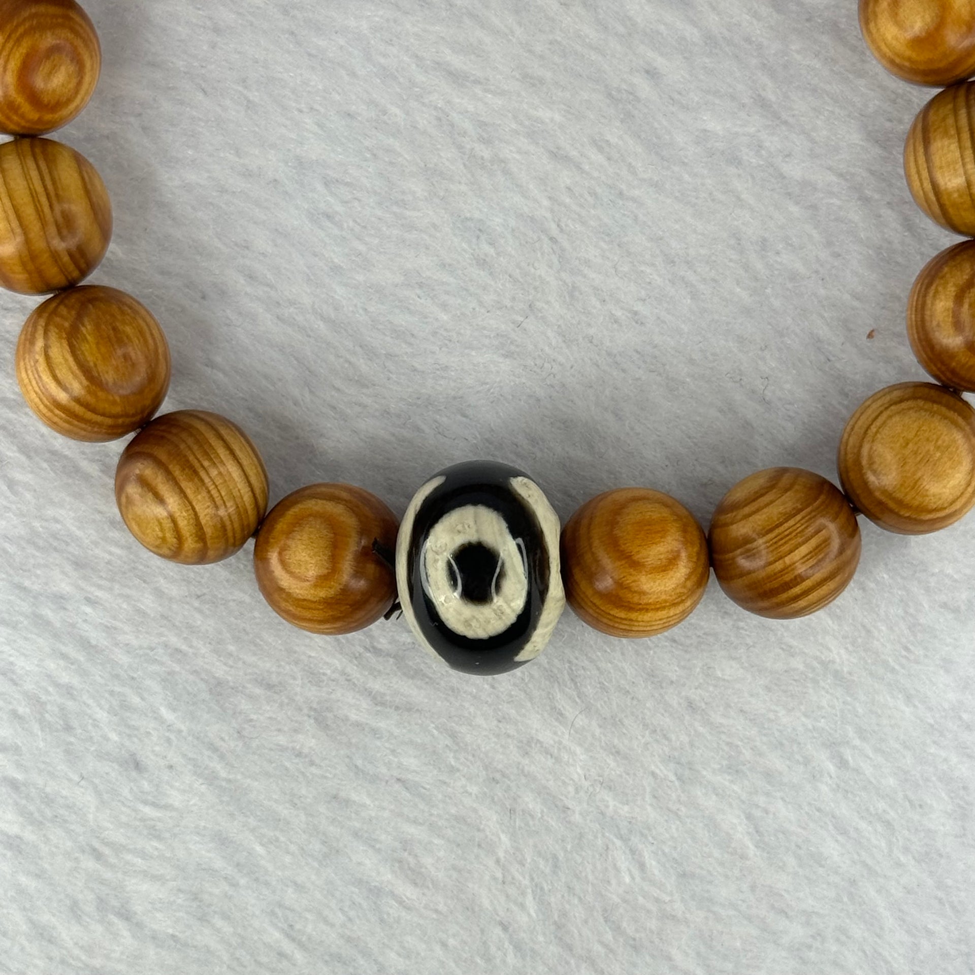 Natural Old Yabai Thuja Wood Beads With 3 Eyes Dzi Bead  Bracelet 老树崖柏三眼天珠手链 11.61g 16.5mm 10.2mm 18 Beads/ 14.1 by 11.0mm 1 Bead - Huangs Jadeite and Jewelry Pte Ltd