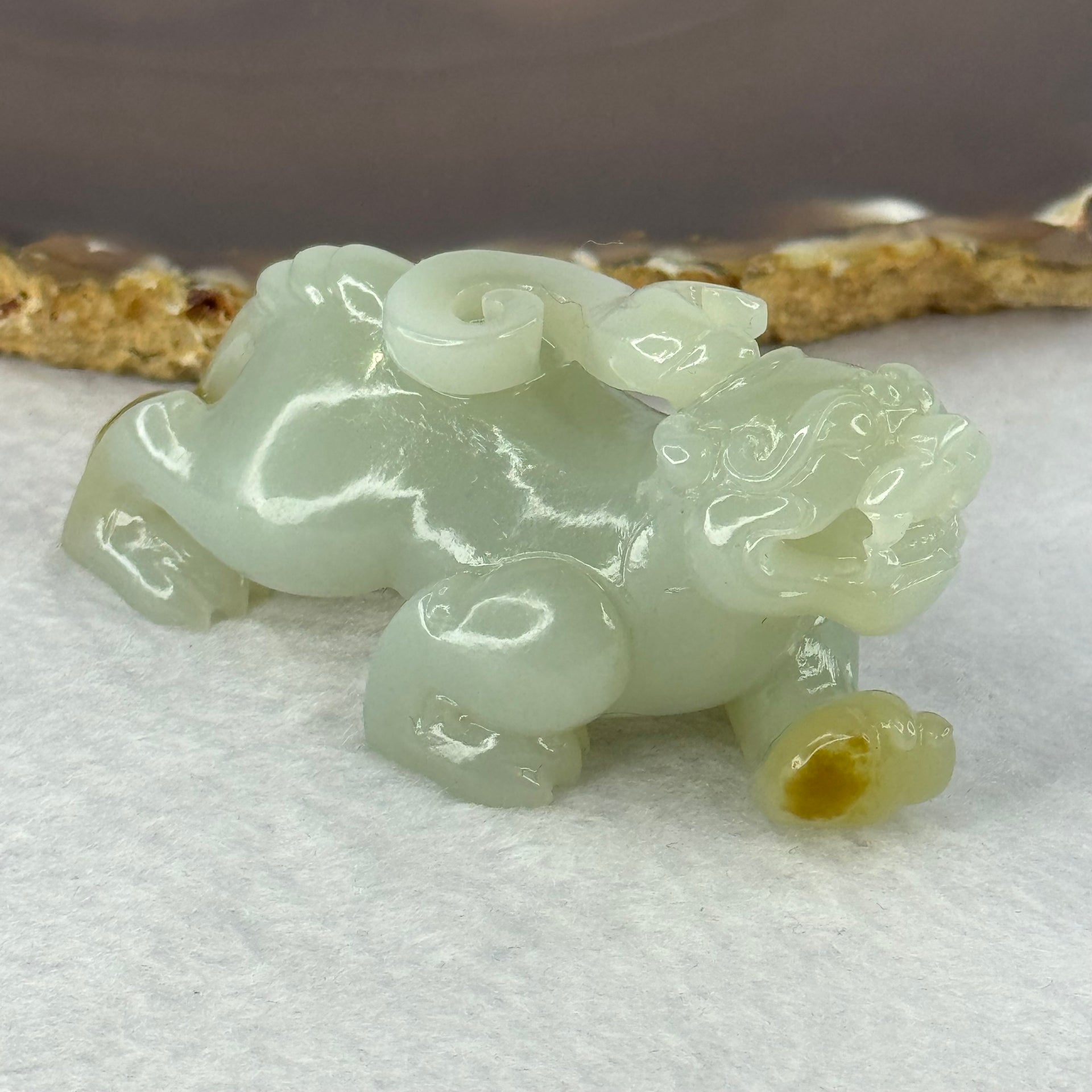 Natural Greyish Green and Brown Nephrite Pixiu Display 71.84g 70.4 by 29.2 by 32.8mm - Huangs Jadeite and Jewelry Pte Ltd