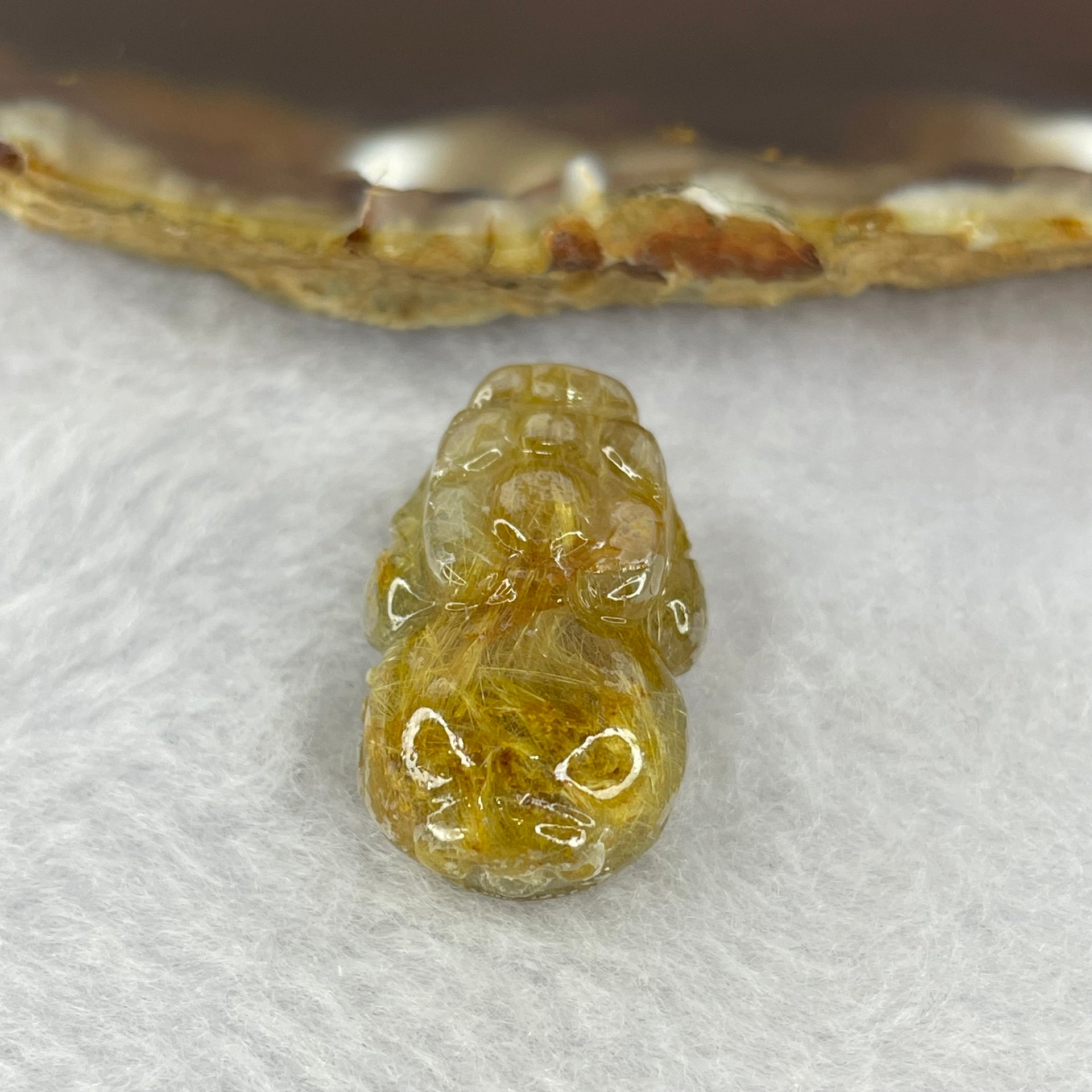 Above Average Grade Natural Golden Rutilated Quartz Pixiu Charm for Bracelet 天然金发水晶貔貅 6.16g 24.7 by 15.0 by 9.8mm - Huangs Jadeite and Jewelry Pte Ltd