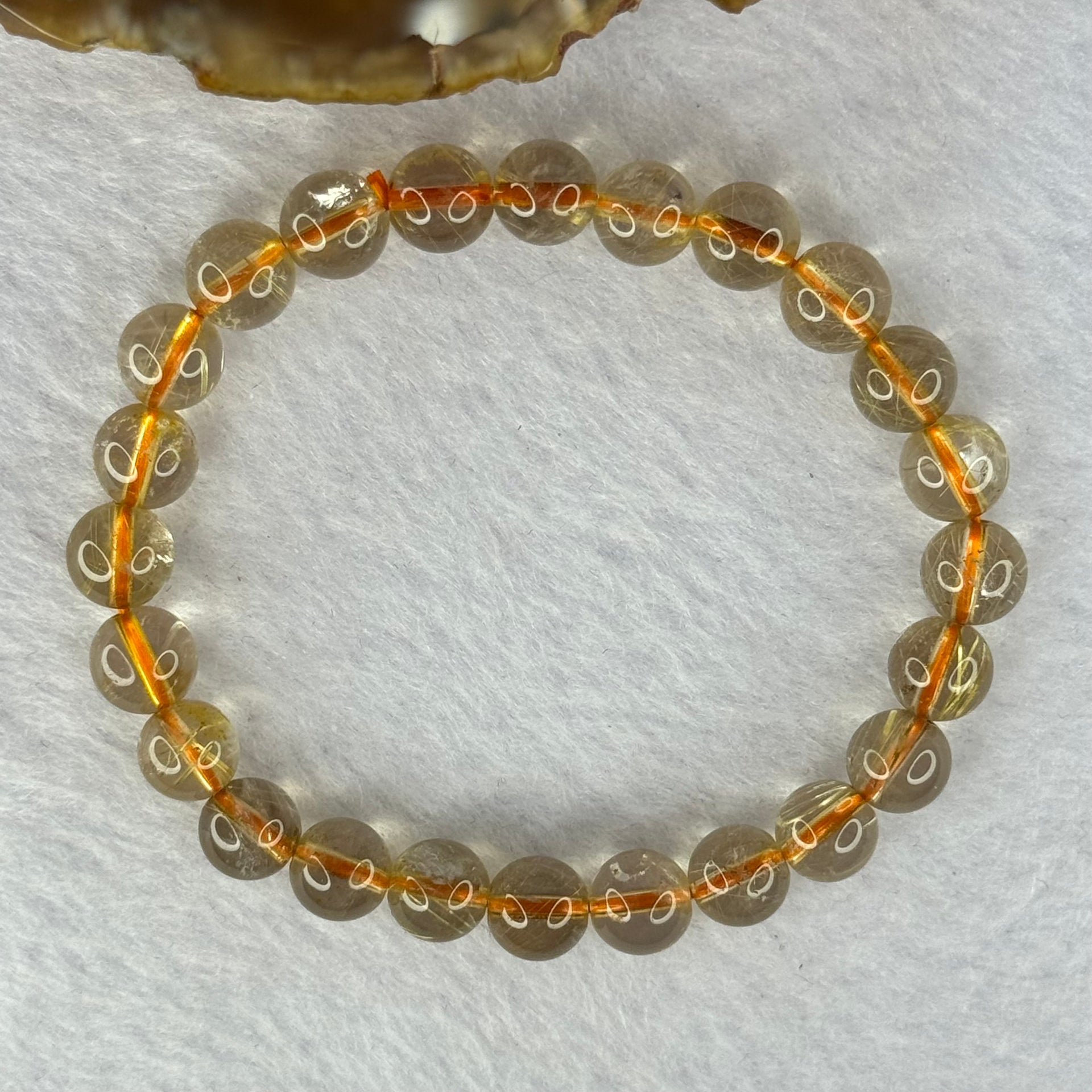 Natural Golden Rutilated Quartz Beads 天然金发水晶手链 14.72g 15cm 7.9mm 24 Beads - Huangs Jadeite and Jewelry Pte Ltd