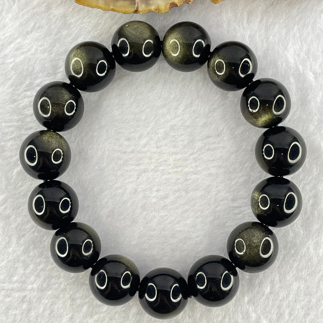 Good Grade Black Obsidian Beads Bracelet 45.75g 17cm 13.7mm 15 Beads